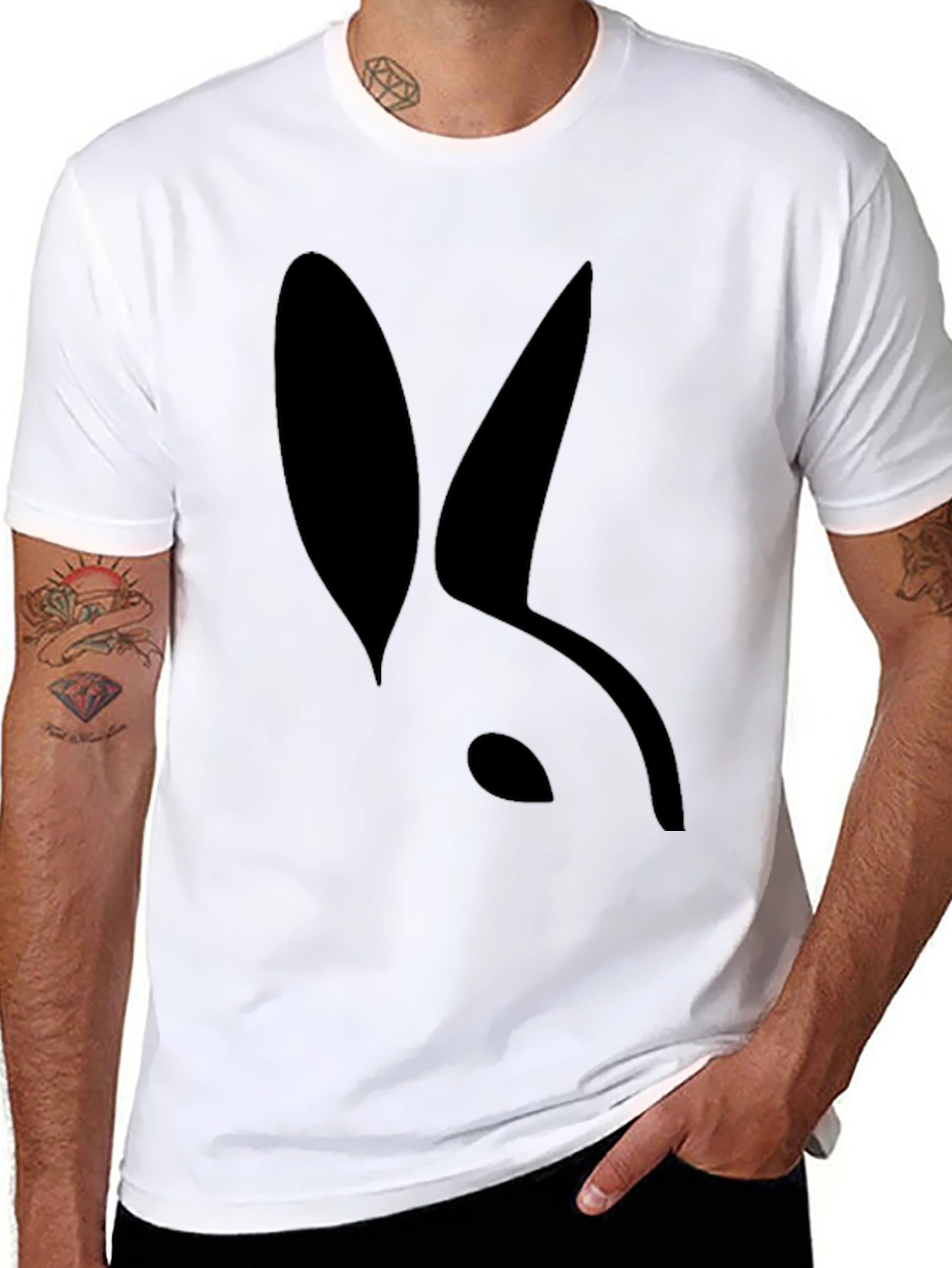 Black Modern Rabbit Silhouette Black T-Shirt view 8