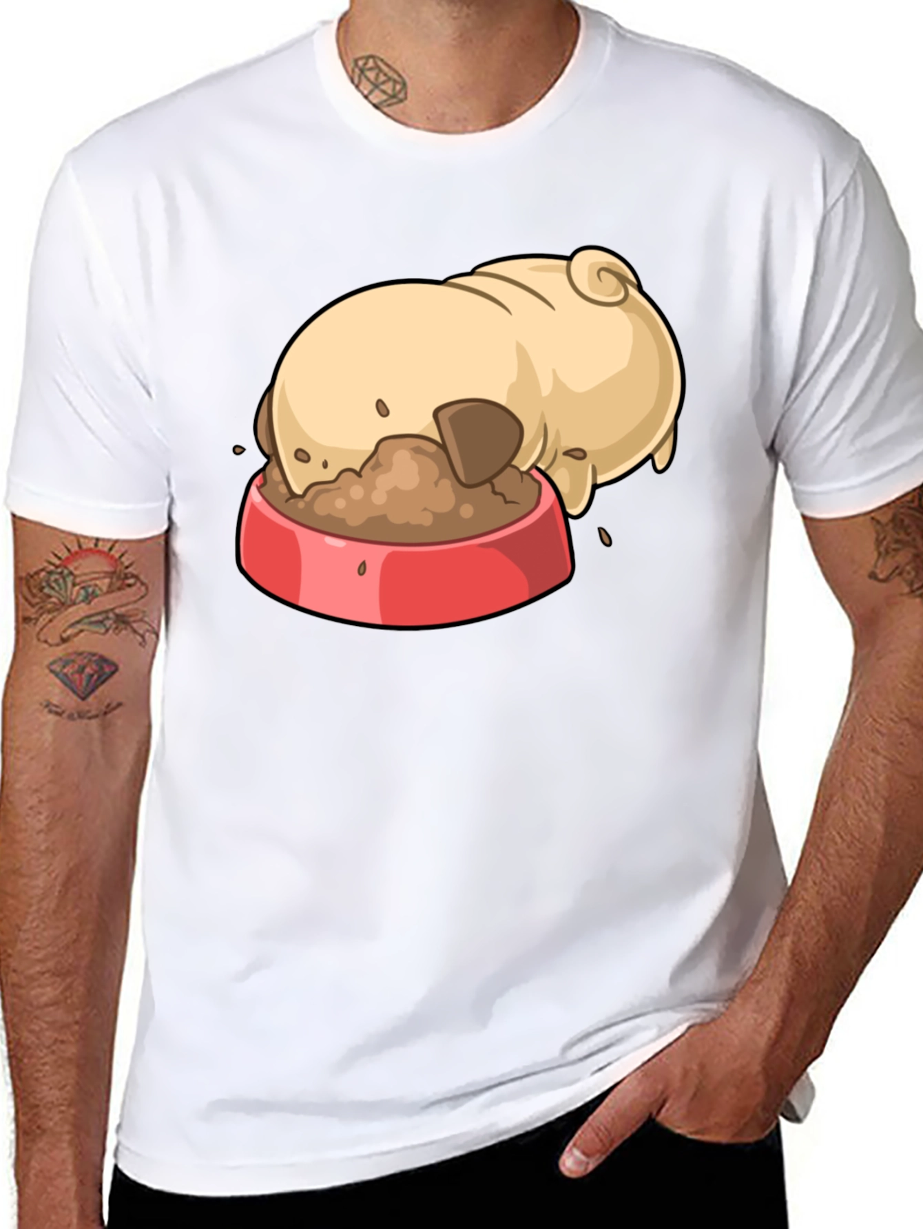 Black Pug Eating Cartoon Graphic T-Shirt view 8