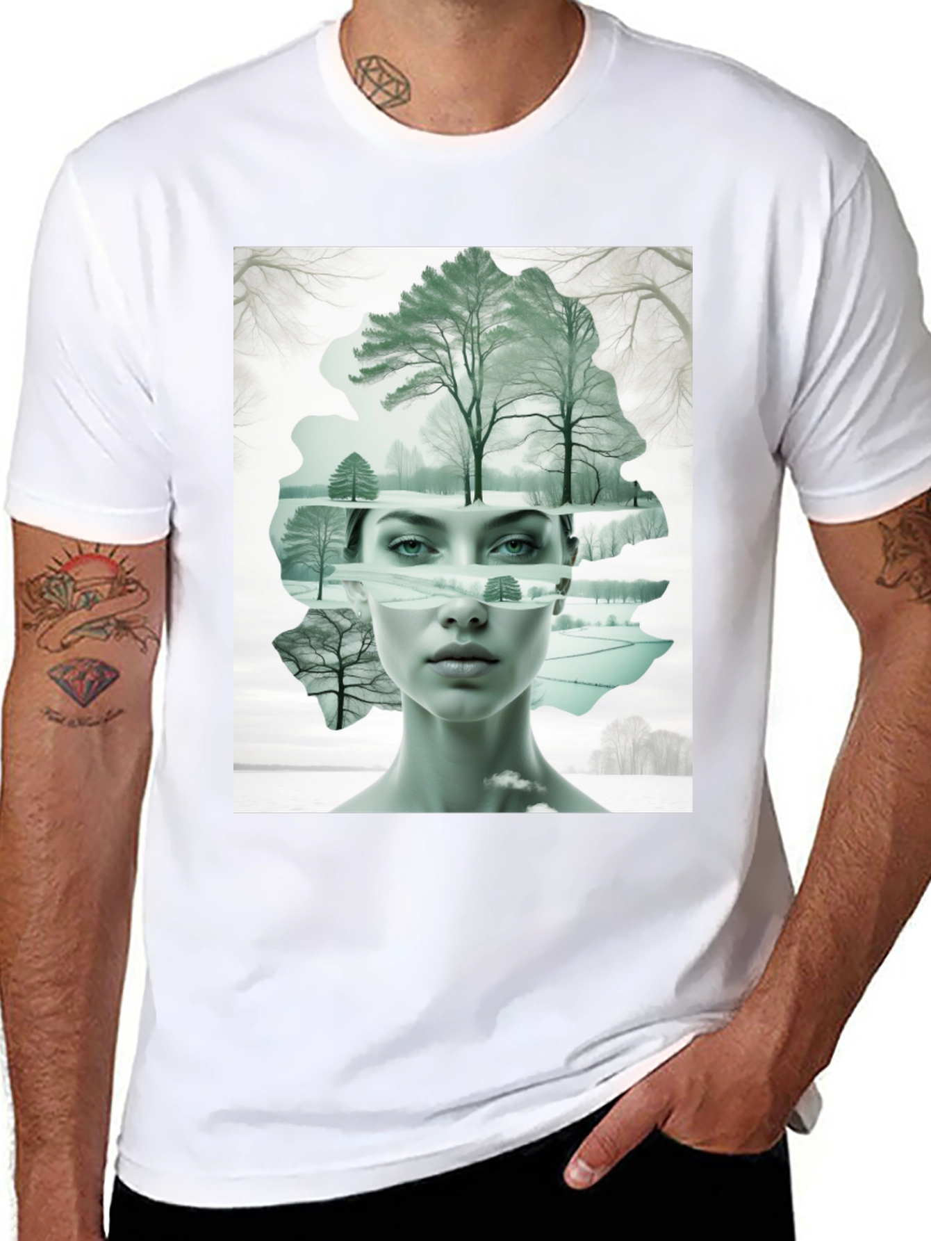 Black Abstract Woman & Winter Scene Graphic Tee view 8