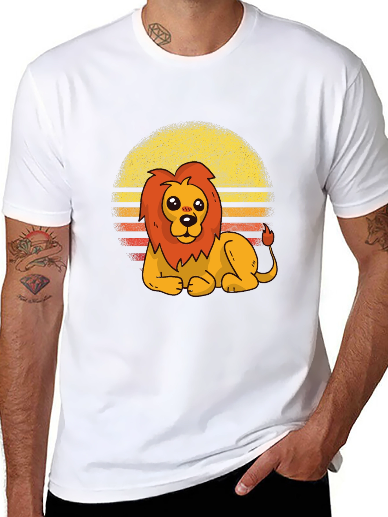 Black Cute Lion Retro Sunset Graphic Tee view 8