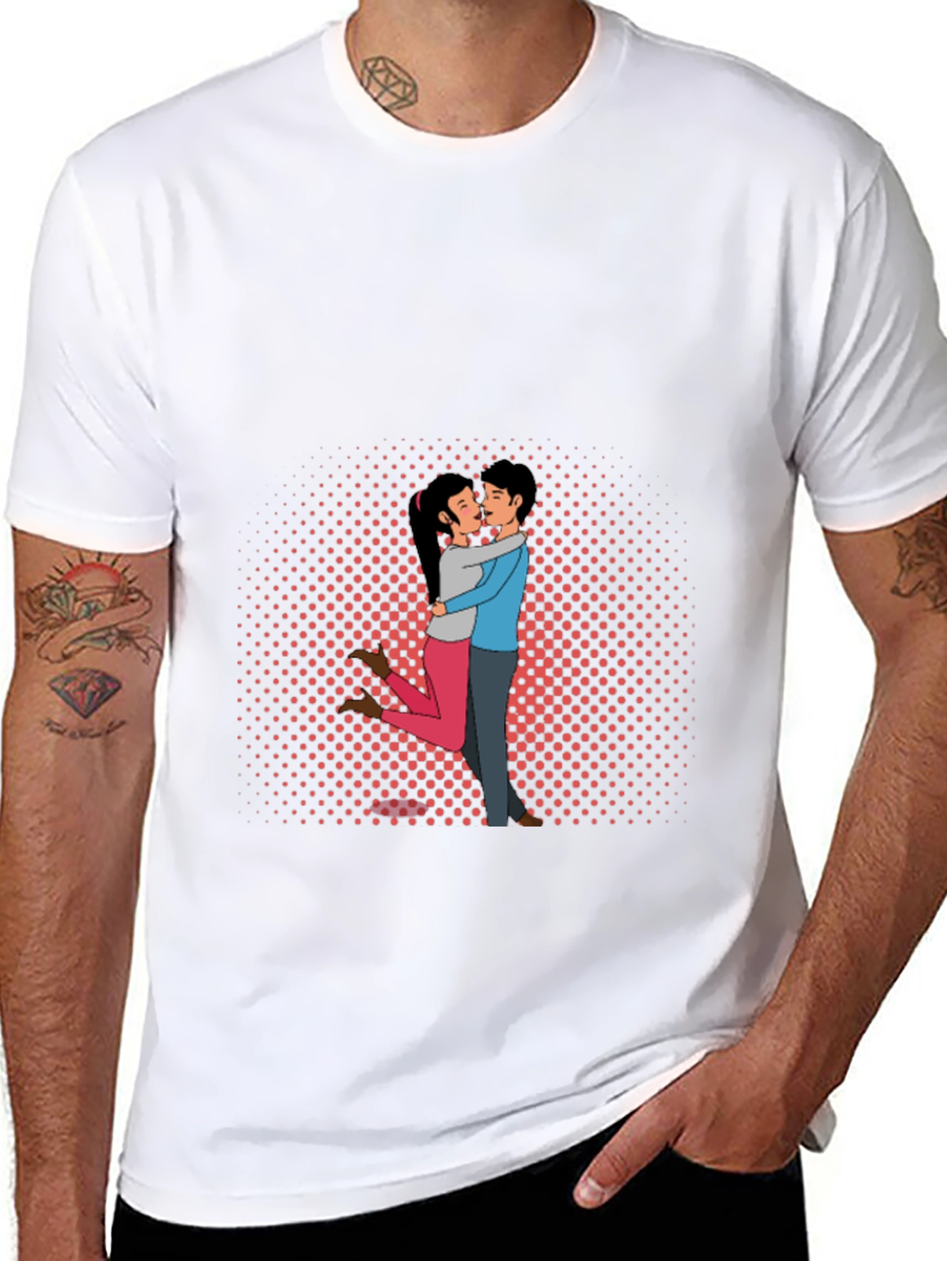 Black Couple Embrace Graphic Tee - Black Cotton Blend view 8