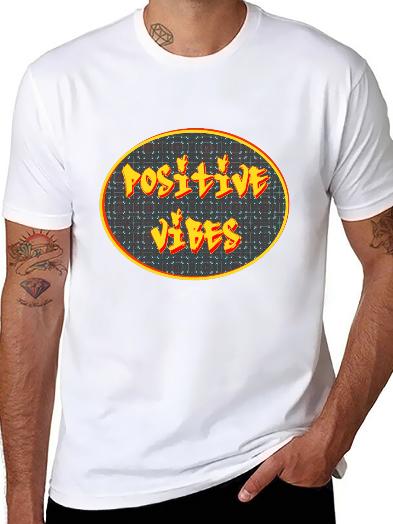 Black Positive Vibes Graphic Tee - Black Cotton Blend view 8