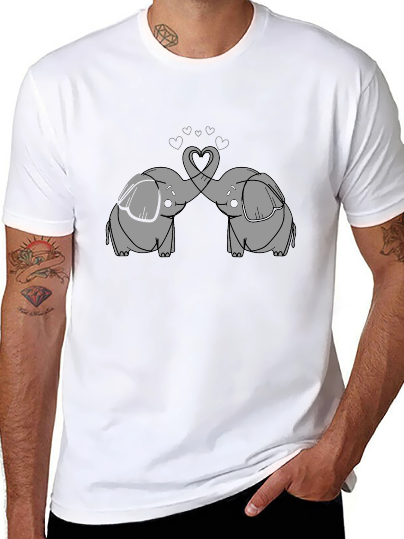 Black Elephant Love T-Shirt - Cute Cartoon Design view 8