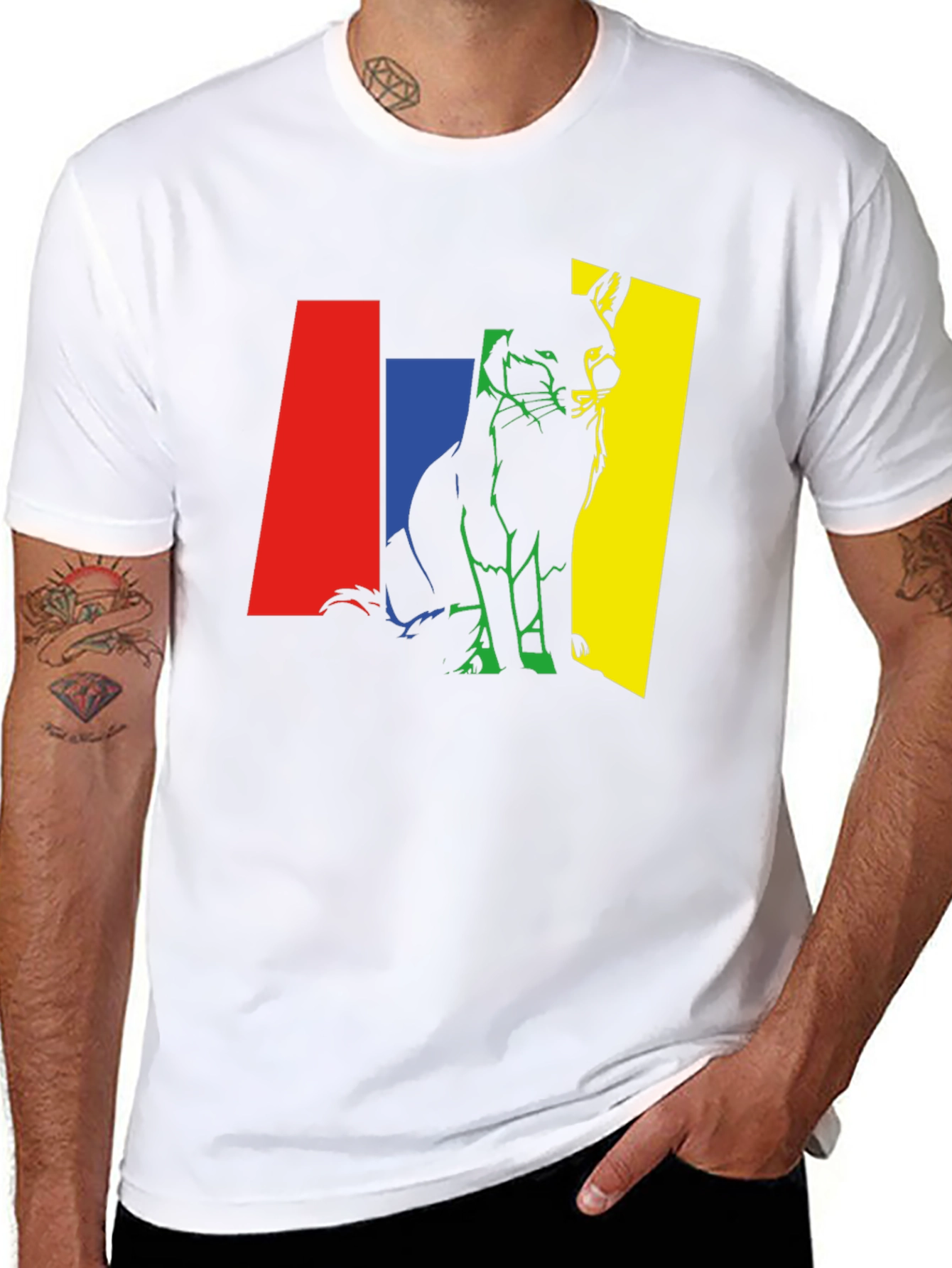 Black Abstract Fox Graphic Tee - Men's Black T-Shirt view 8