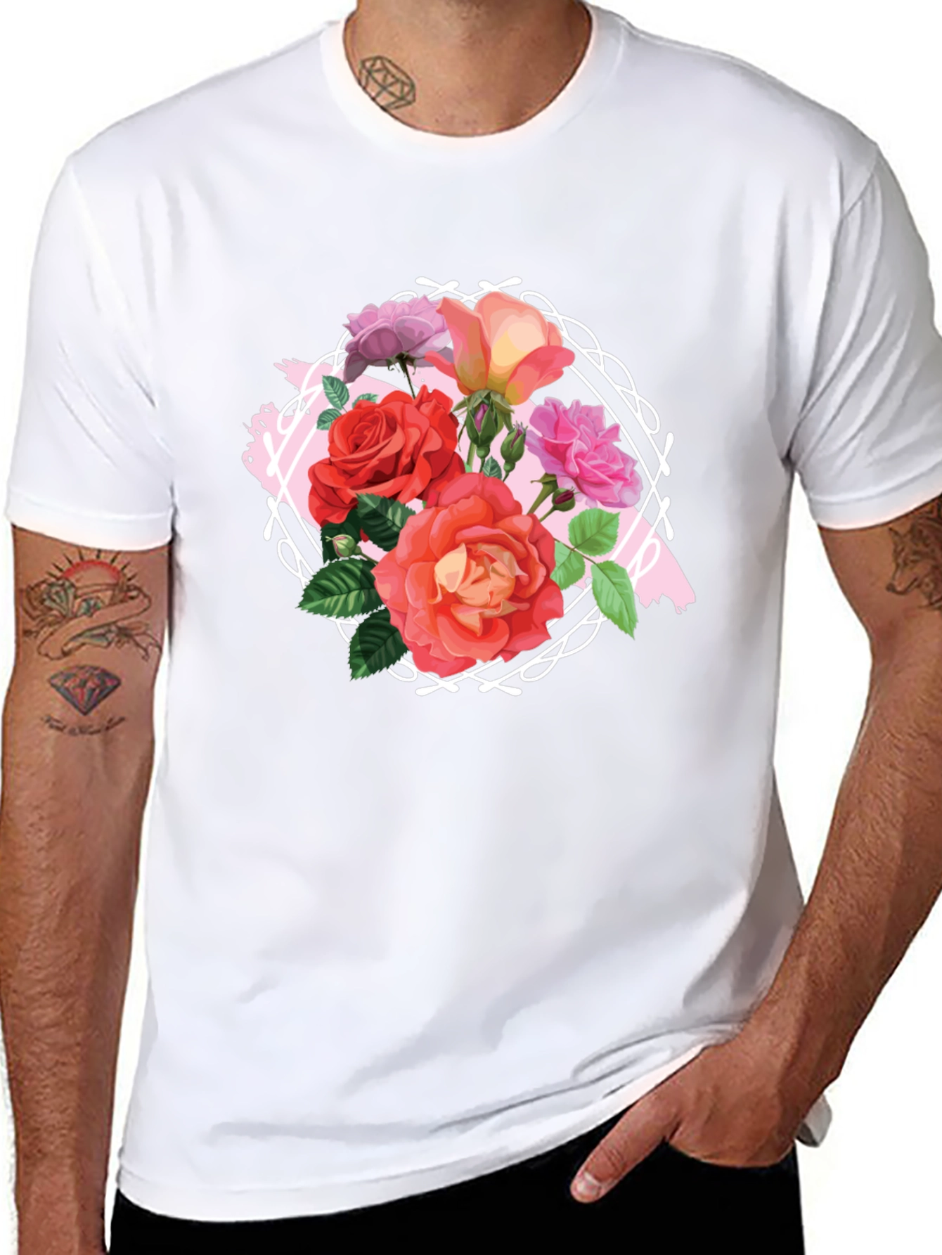 Black Floral Roses Graphic Tee - Stylish Black T-Shirt view 8