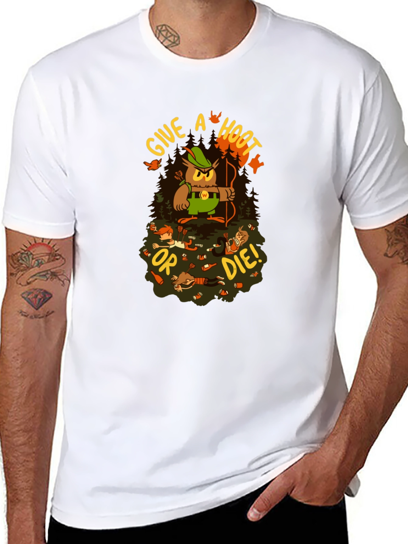Black Give a Hoot or Die! Graphic T-Shirt view 8