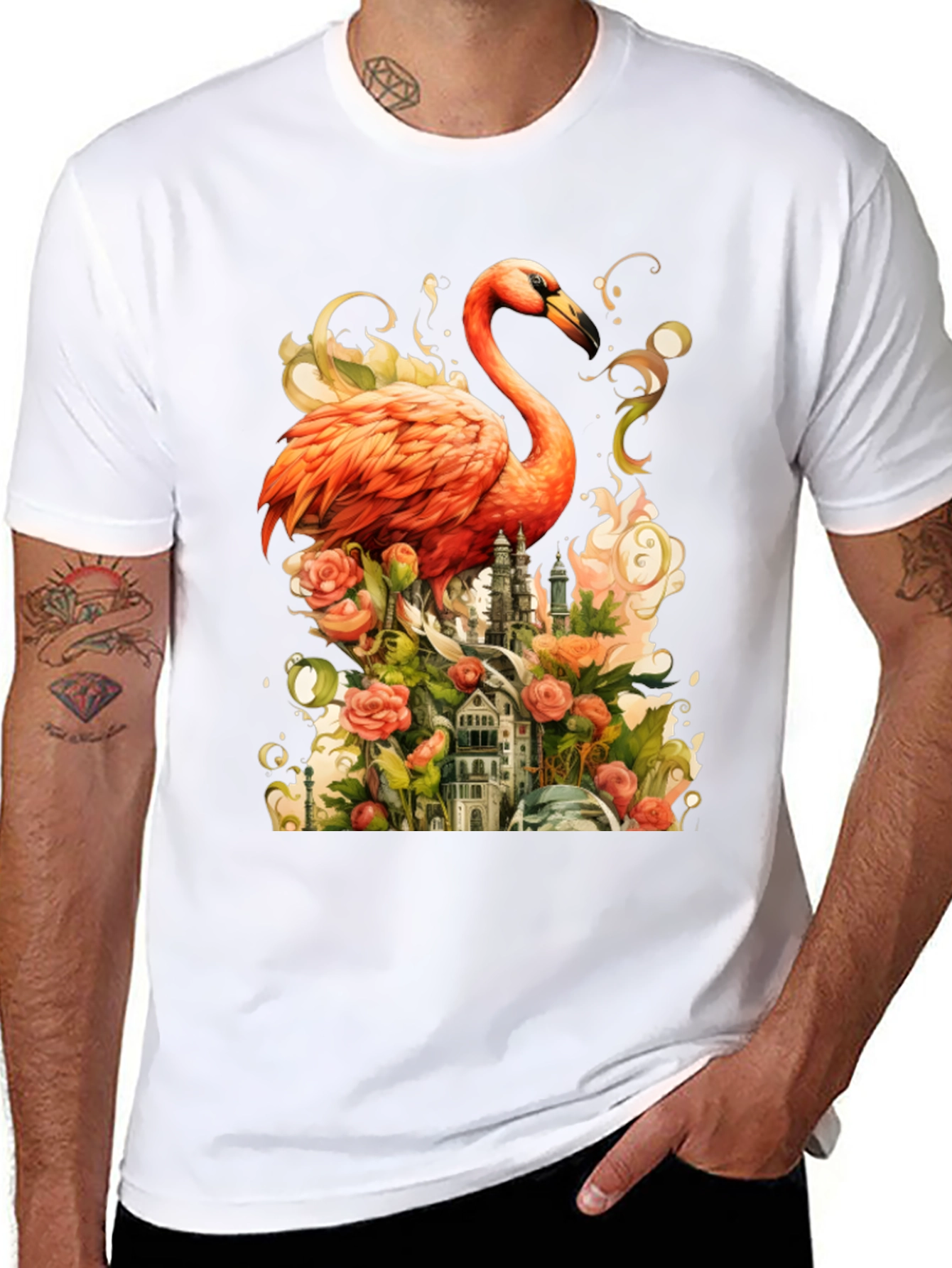 Black Flamingo Castle Graphic Tee view 8