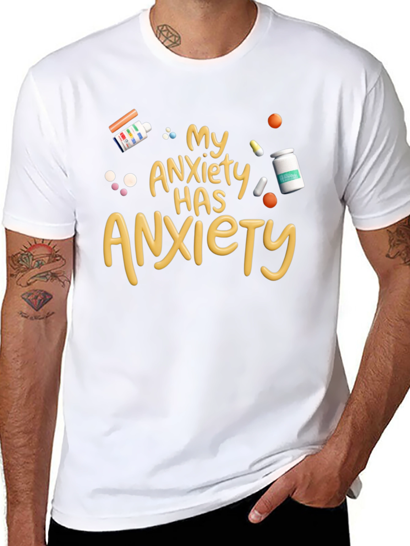 Black Anxiety Humor T-Shirt - My Anxiety Has Anxiety Graphic Tee view 8