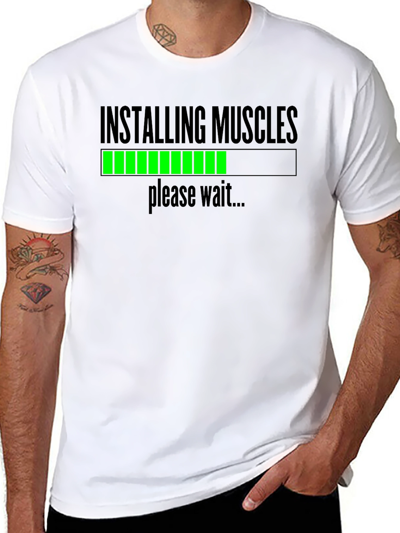 Black Installing Muscles Funny Workout T-Shirt view 8
