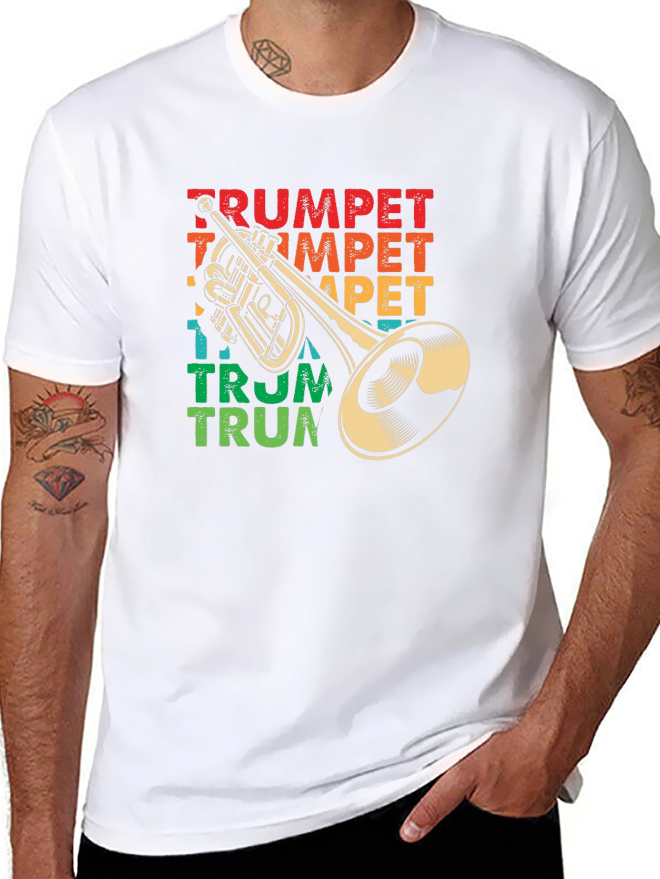Black Retro Trumpet Graphic T-Shirt - Music Lover Tee view 8