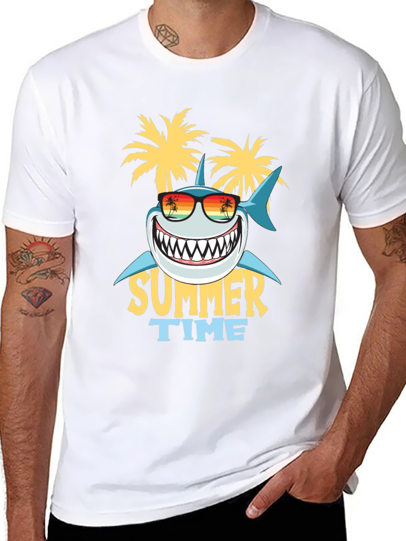 Black Summer Time Shark Graphic Tee view 8