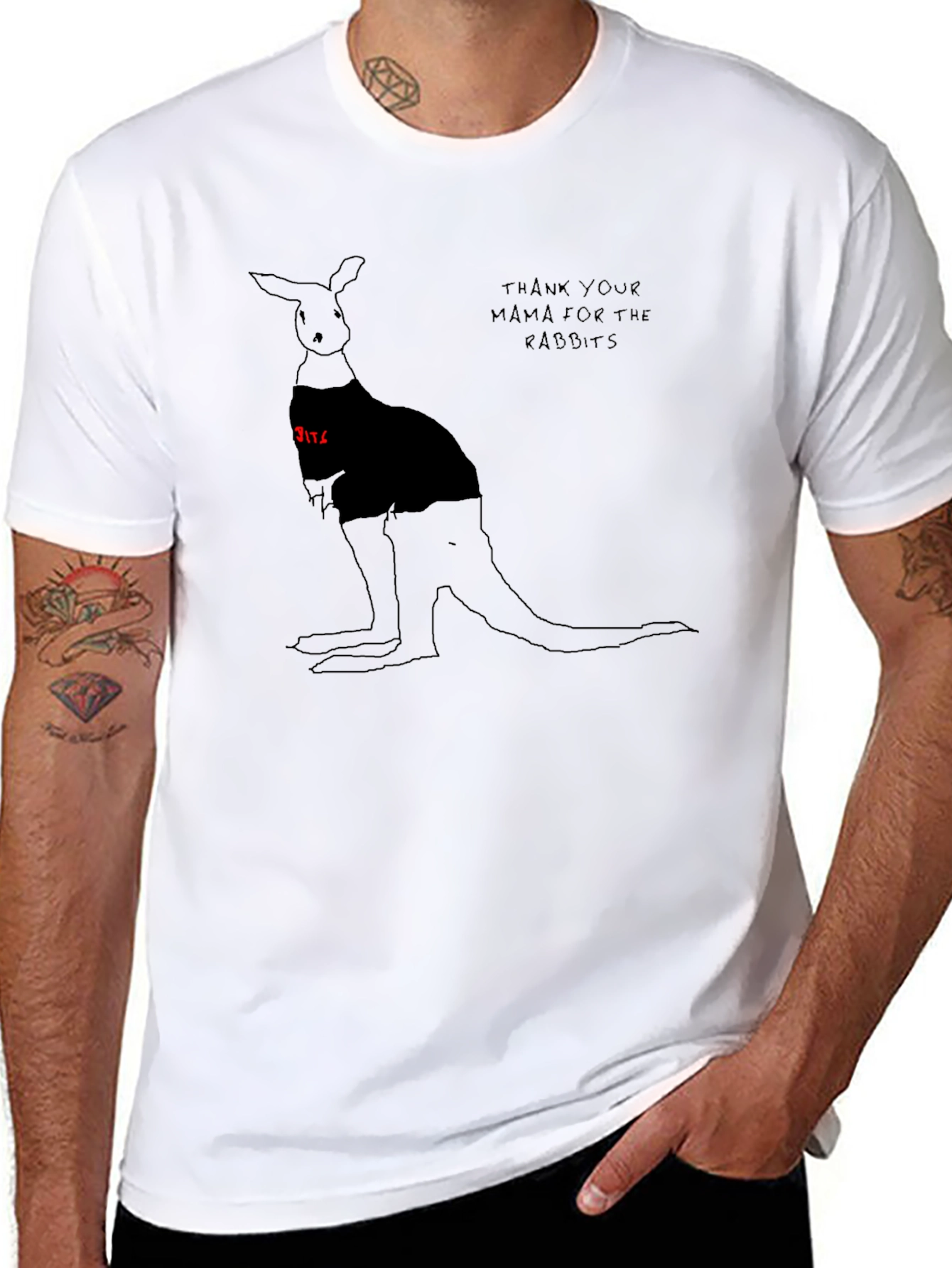 Black Kangaroo Graphic Black T-Shirt - Novelty Tee view 8