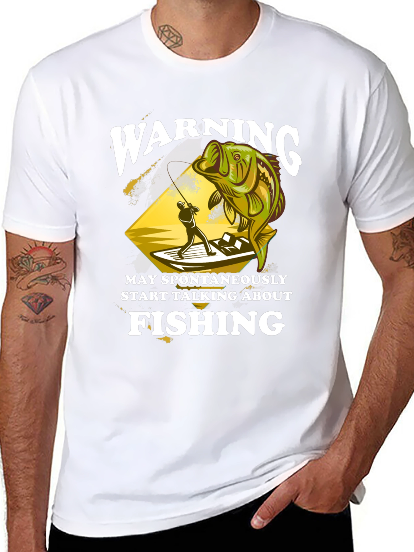 Black Warning May Spontaneously Talk About Fishing T-Shirt view 8
