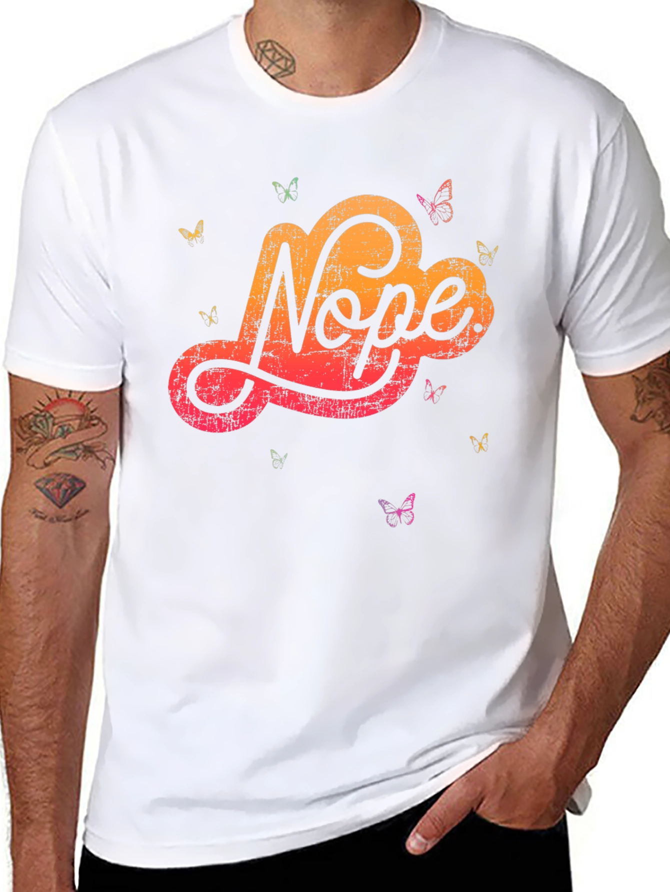 Black Nope Butterfly Graphic Tee - Soft Cotton Blend view 8