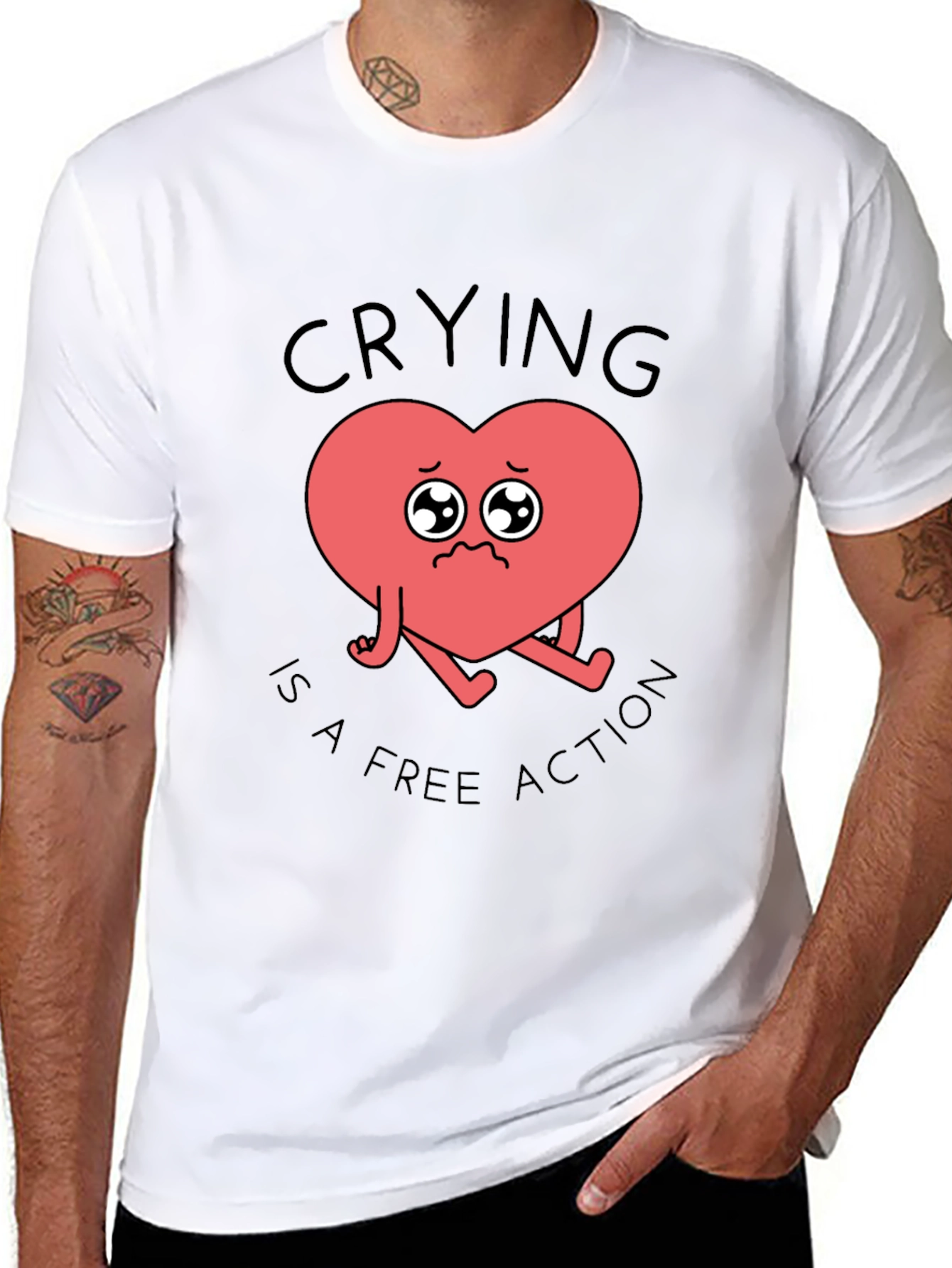 Black Crying Heart T-Shirt - Free Action Comfort Tee view 8