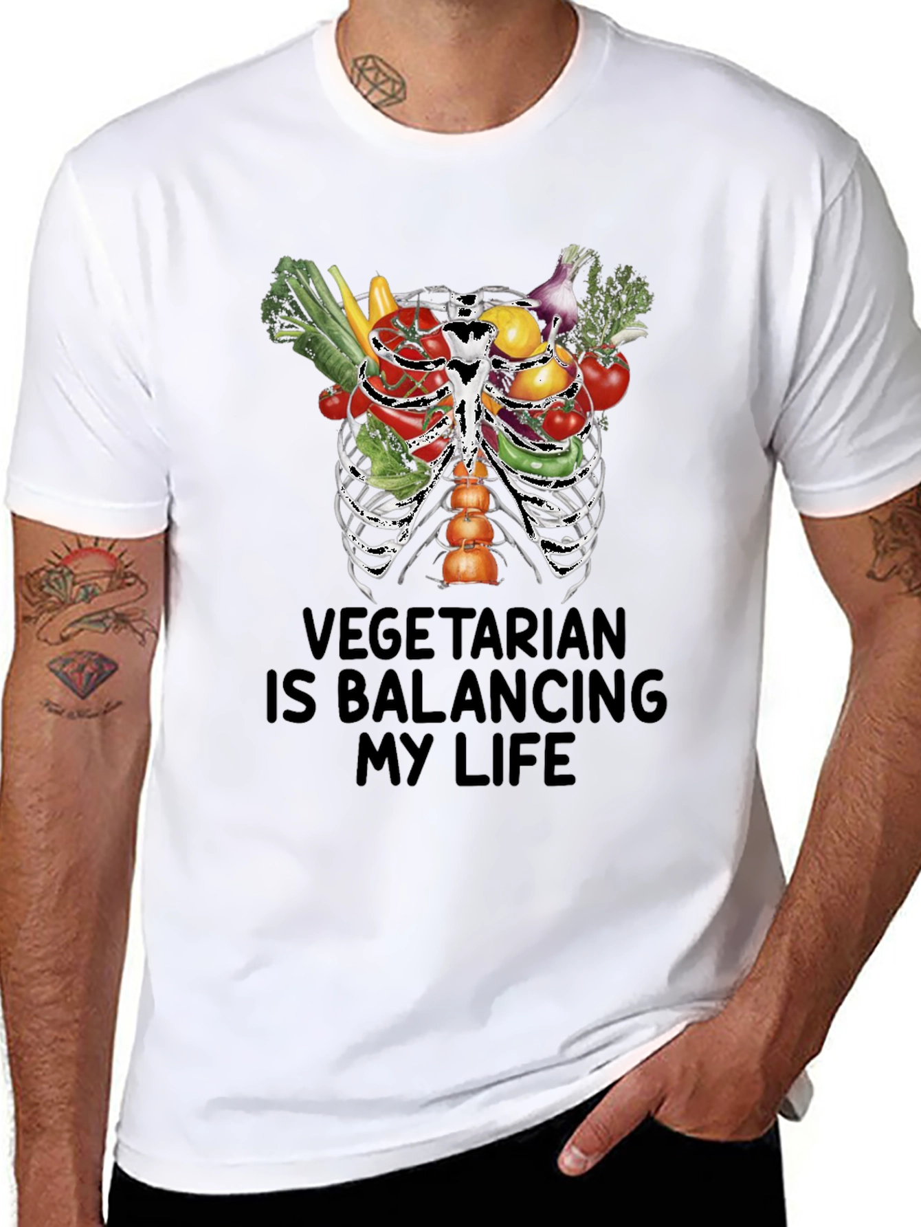 Black Vegetarian Balancing Life Graphic Tee view 8