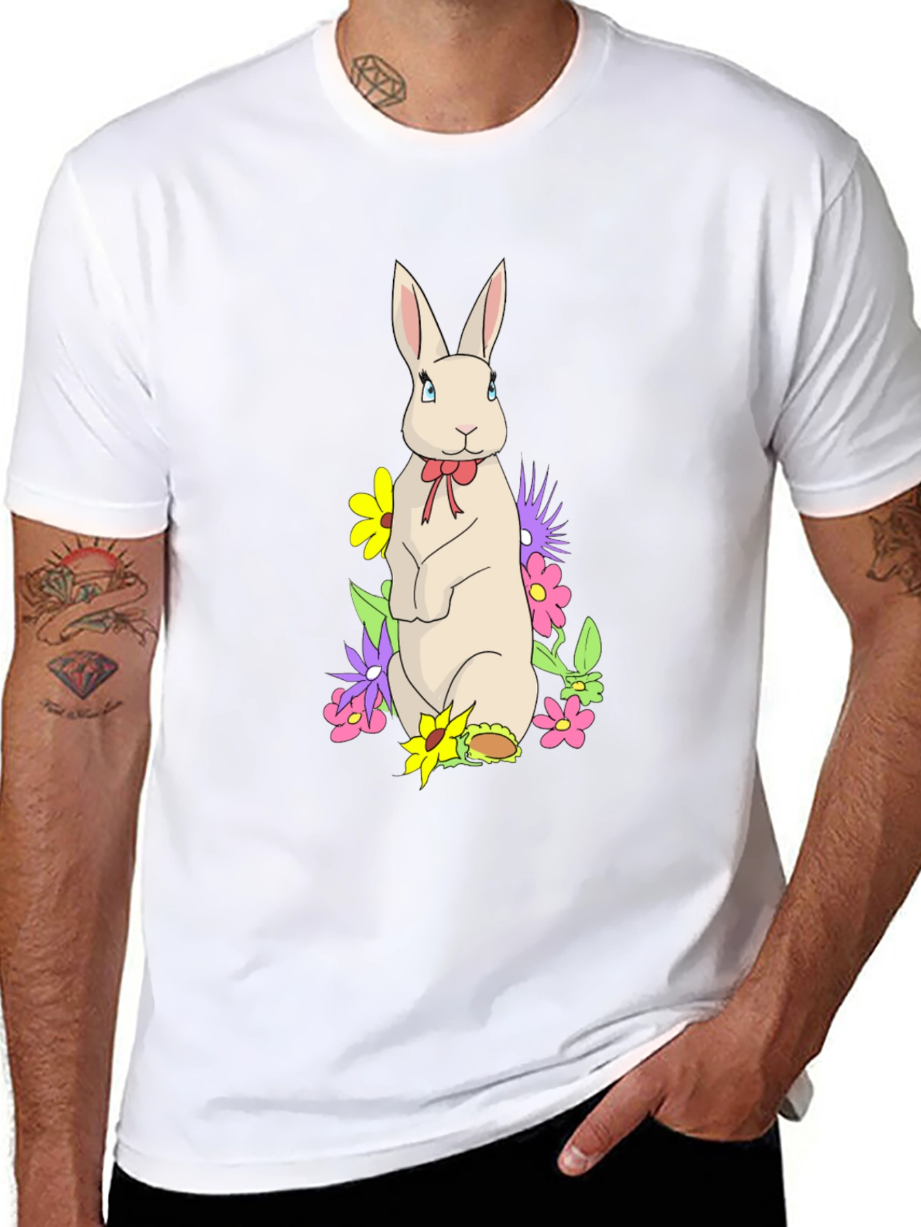 Black Rabbit & Flowers Black T-Shirt view 8