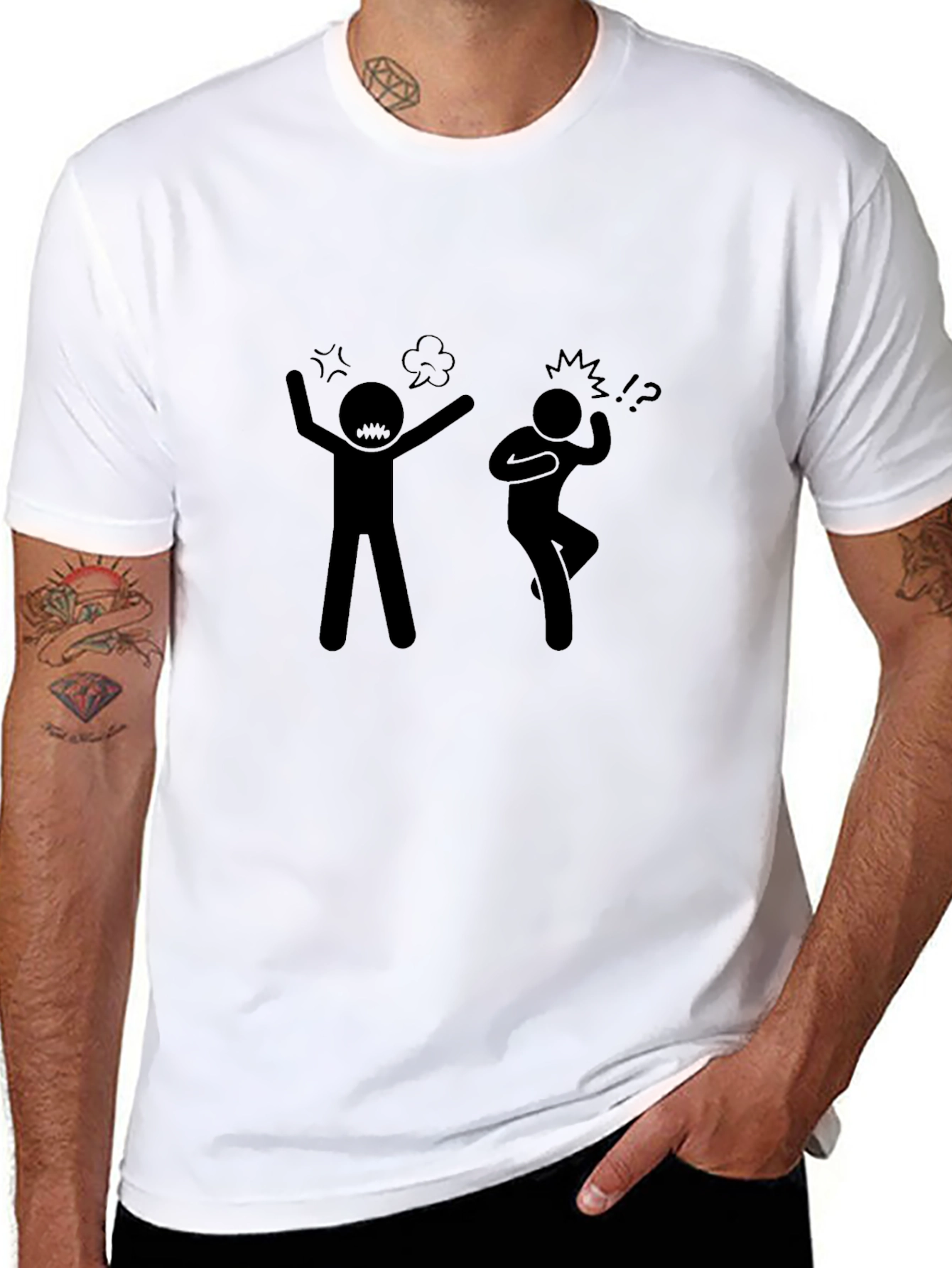 Black Funny Stick Figure Fight T-Shirt view 8