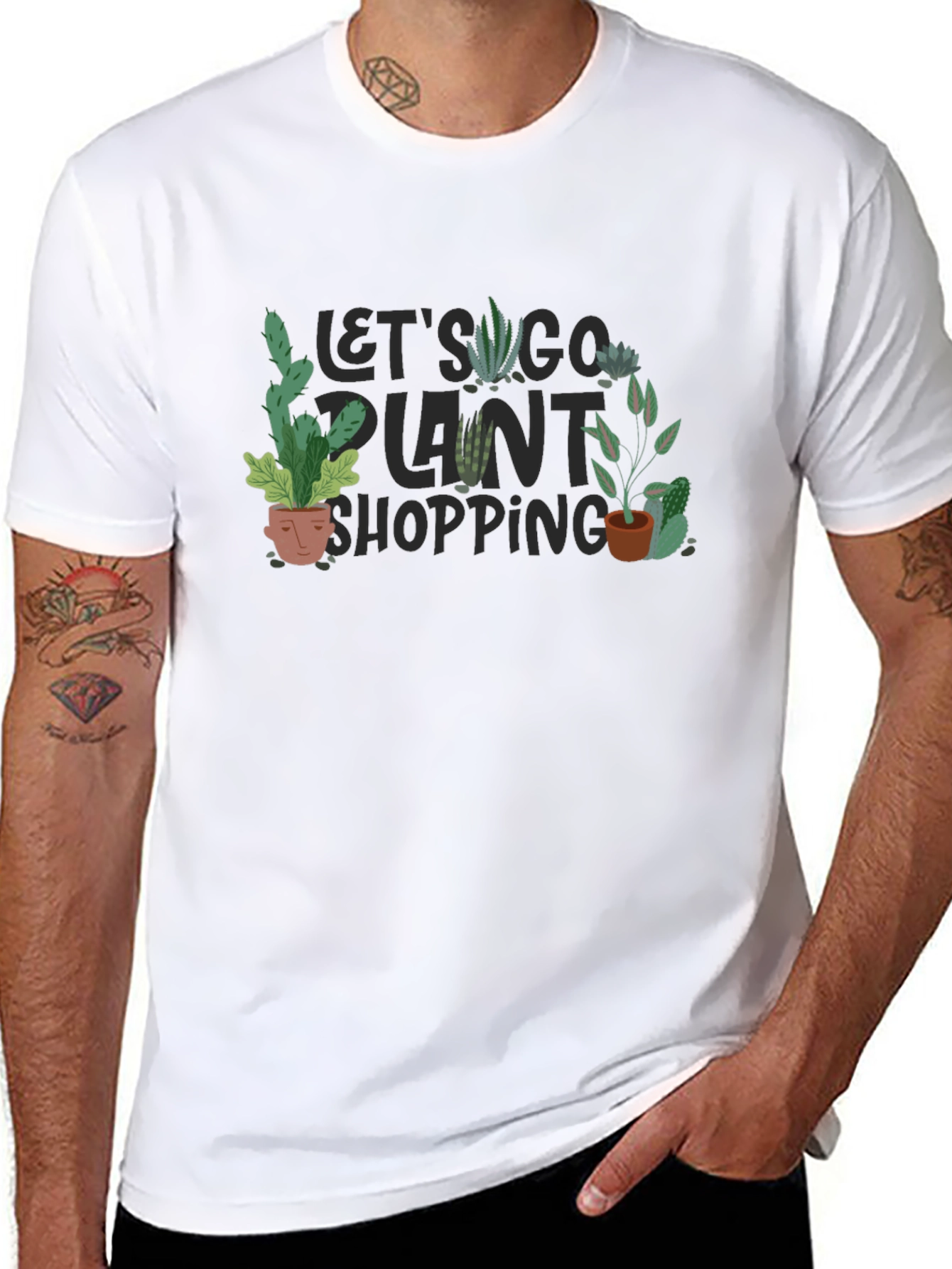 Black Plant Shopping T-Shirt - Unisex Crew Neck Tee view 8