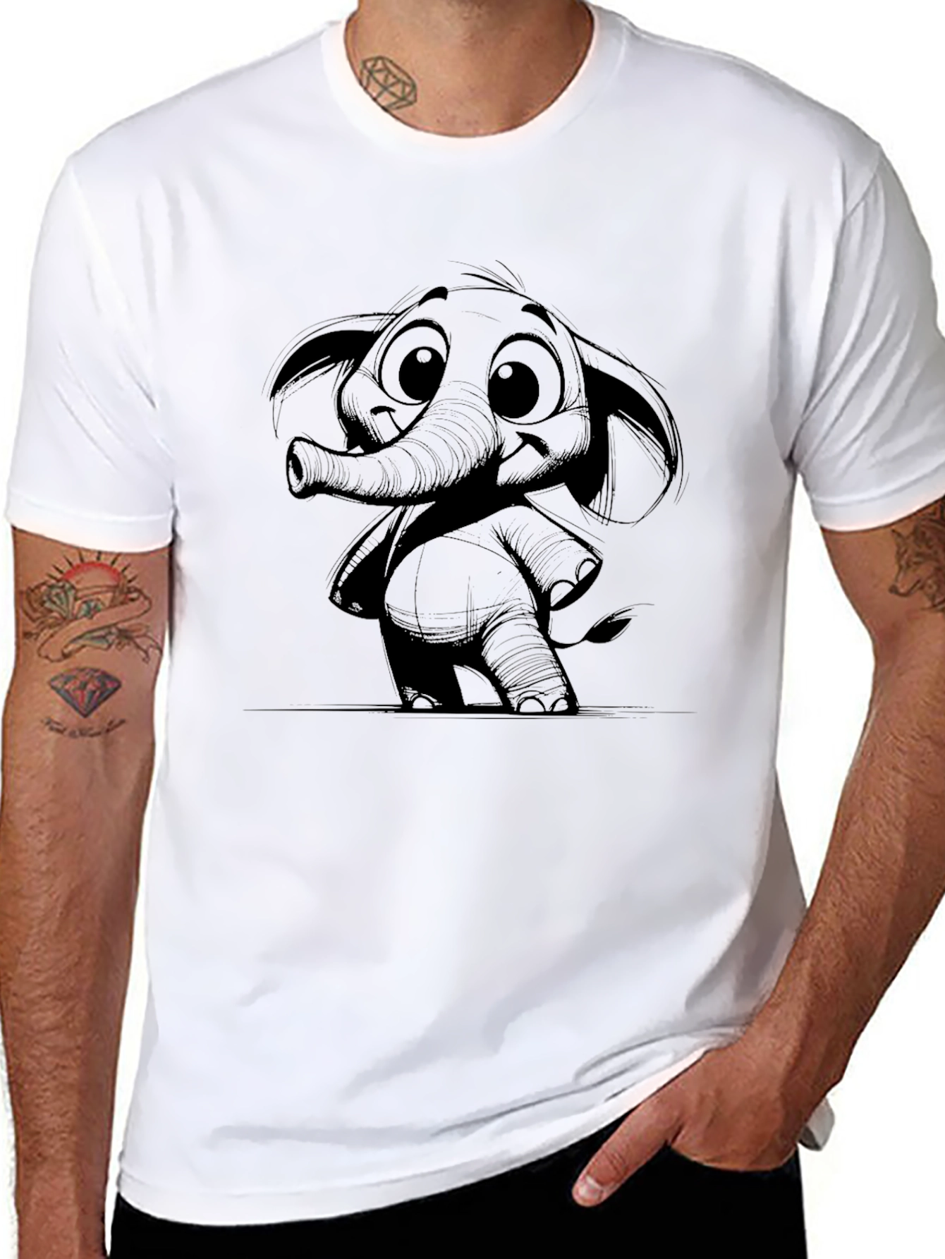 Black Elephant Graphic Print Black T-Shirt view 8