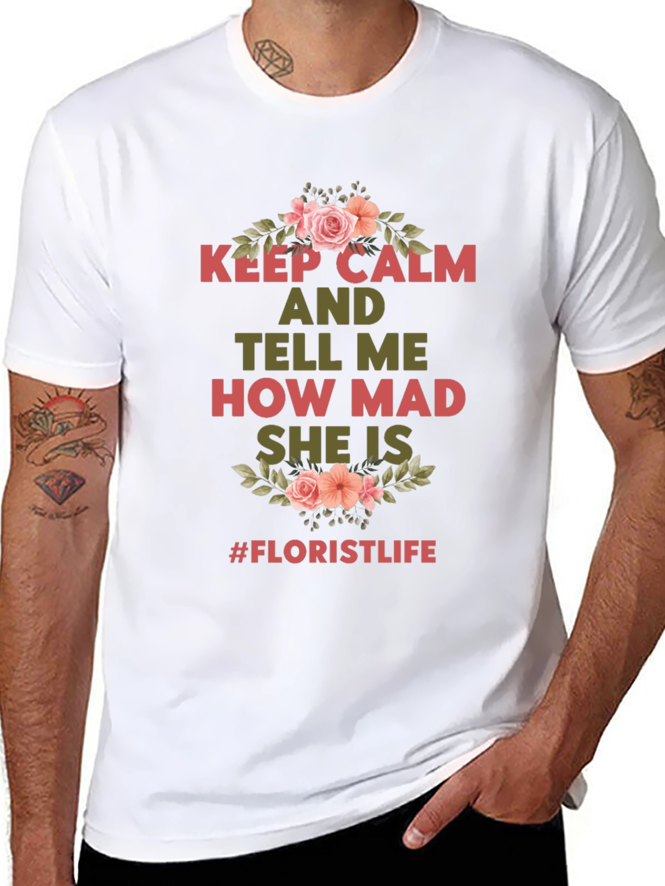 Black Keep Calm Florist Life T-Shirt - Unisex view 8