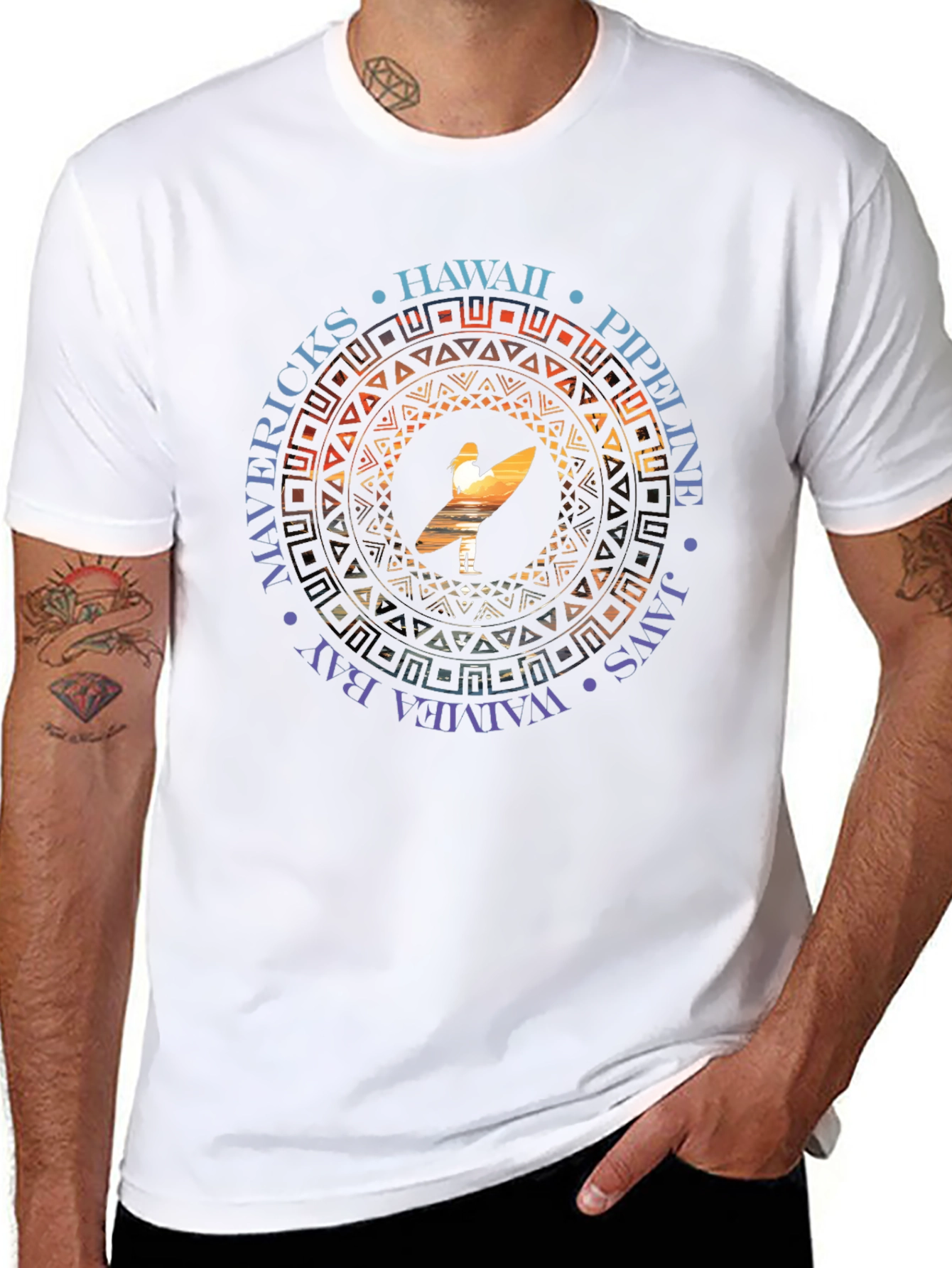 Black Hawaii Surfer T-Shirt - Mavericks, Pipeline, Waimea Bay view 8