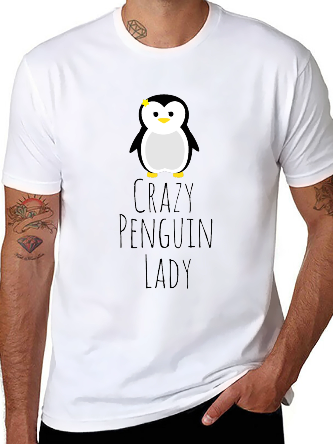 Black Crazy Penguin Lady Graphic Tee - Unisex Black T-Shirt view 8