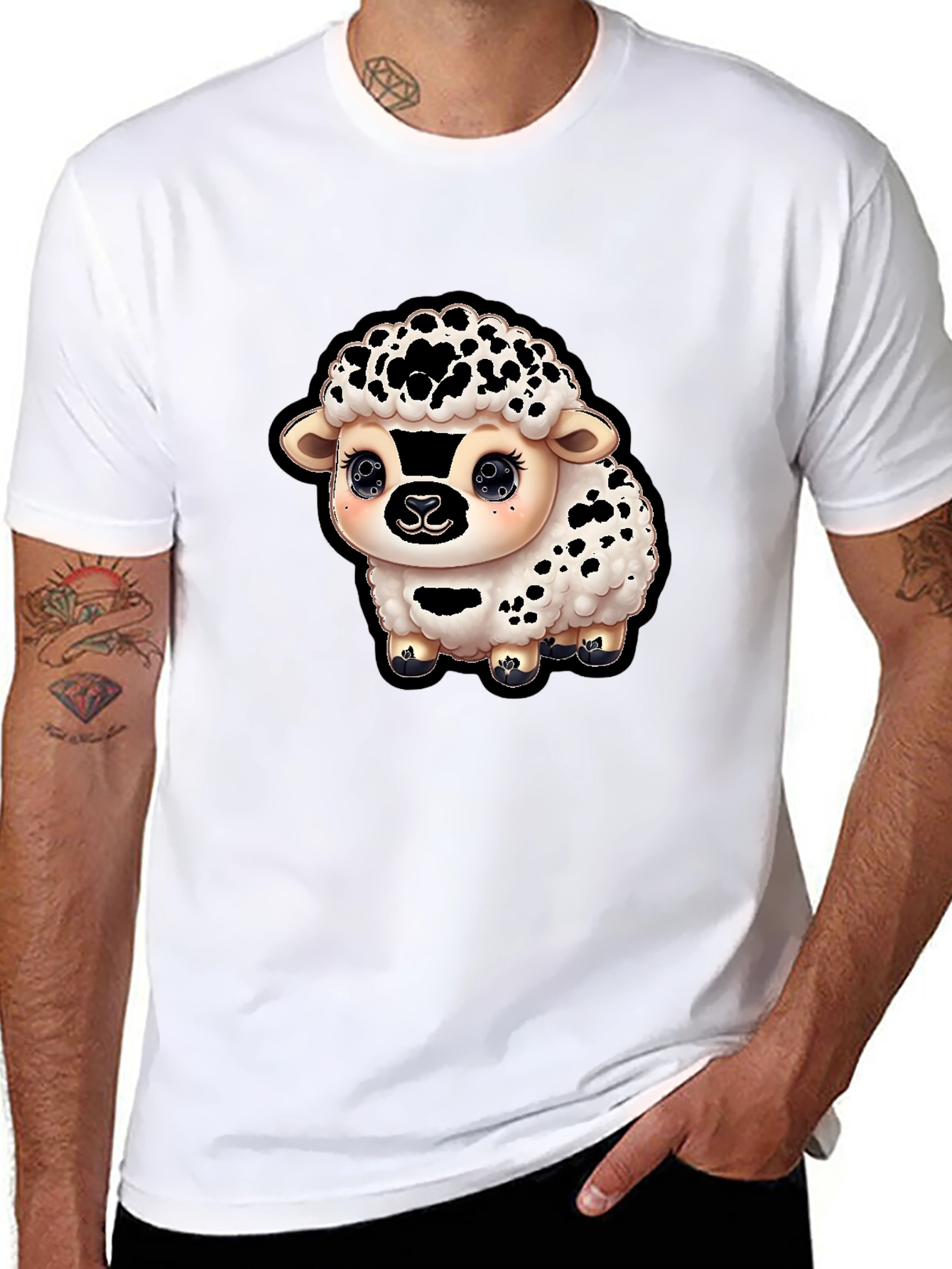 Black Cute Sheep Graphic T-Shirt - Black Cotton Blend view 8