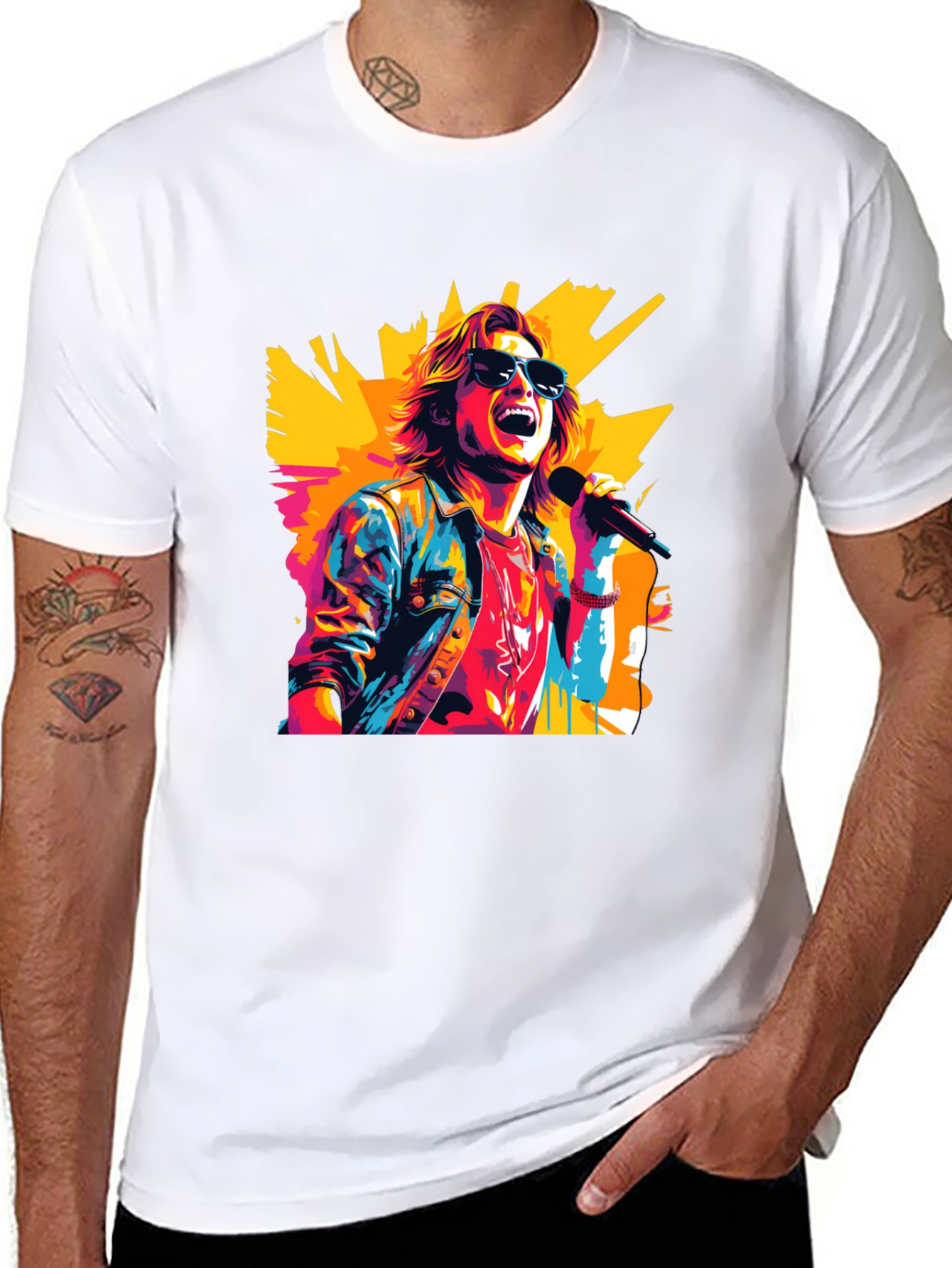 Black Retro Rocker Graphic Tee - Cool Pop Art Design view 8