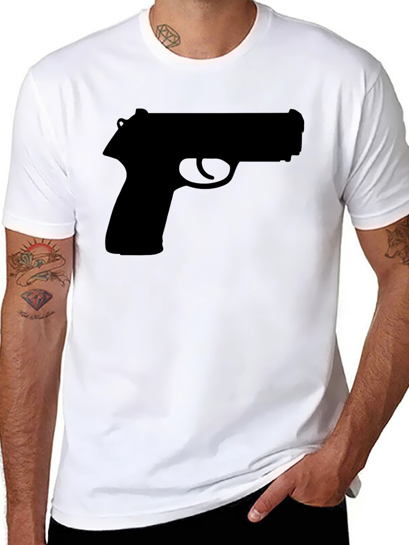 Black Bold Graphic Tee: Pistol Silhouette T-Shirt view 8