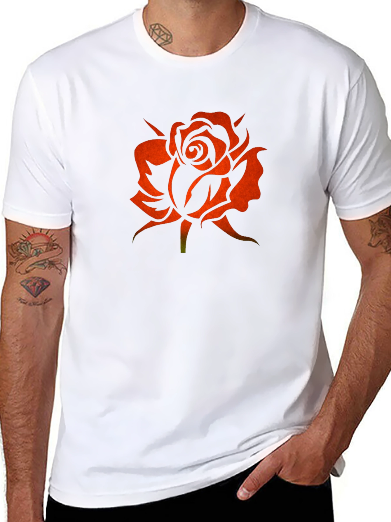Black Rose Silhouette Graphic Black T-Shirt view 8