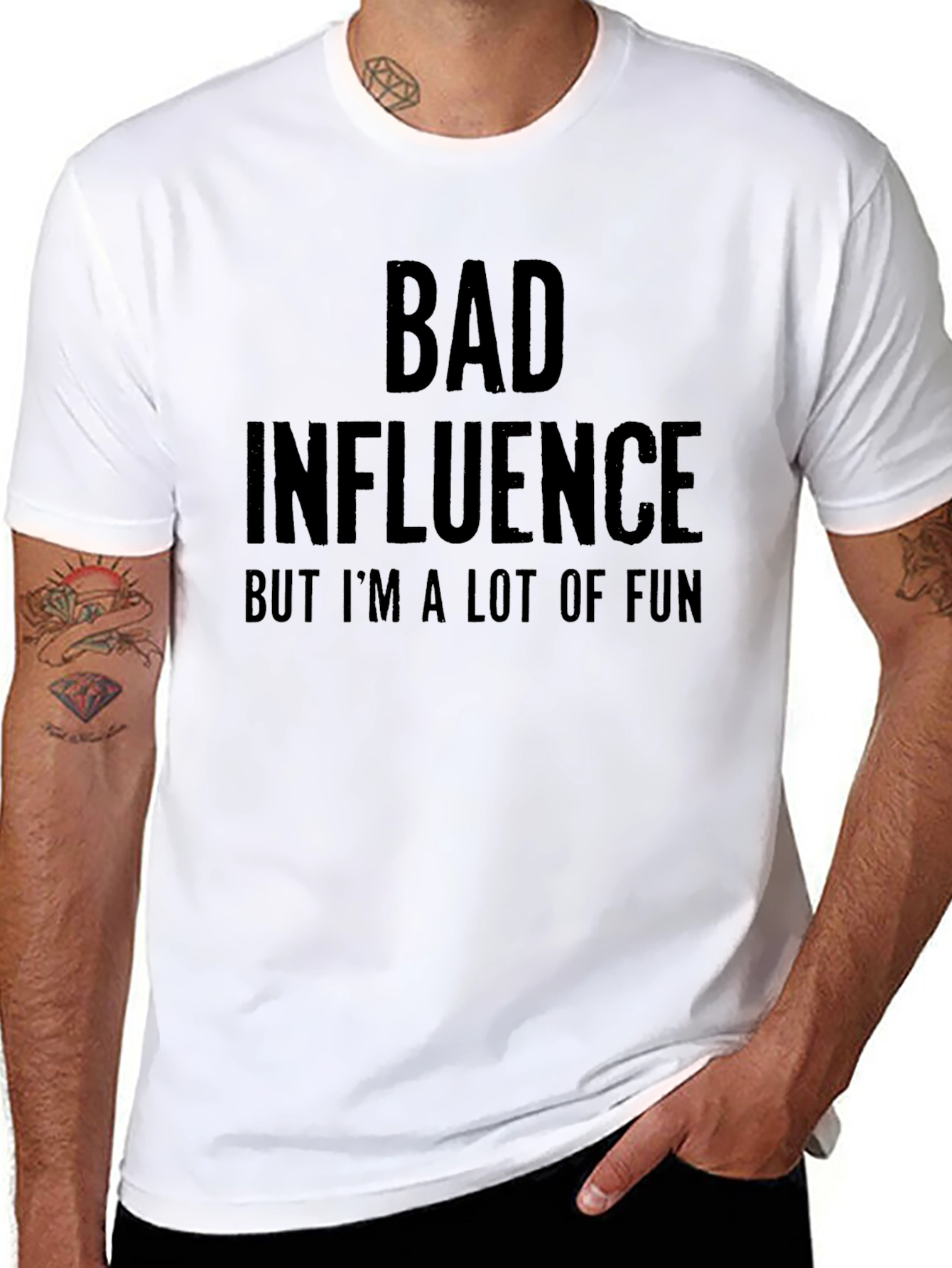 Black Bad Influence Funny Graphic Tee - Black Casual T-Shirt view 8