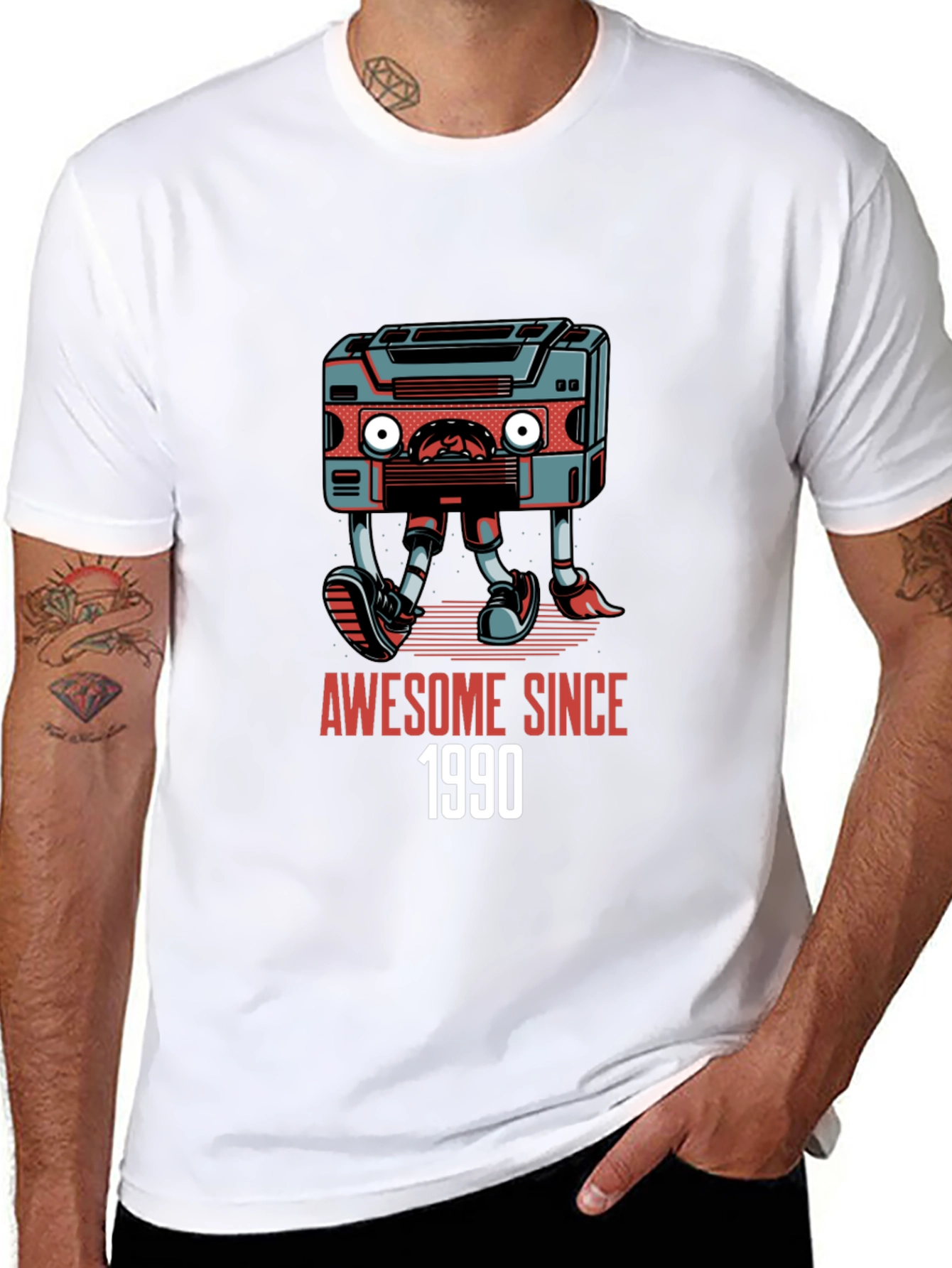 Black Awesome Since 1990 Cassette Tape Graphic T-Shirt view 8
