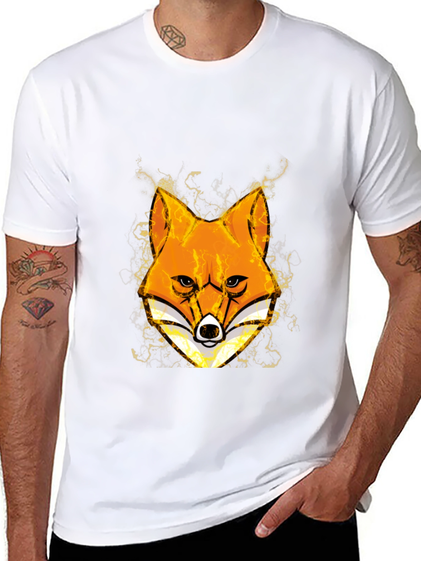 Black Fox Head Graphic Black T-Shirt view 8