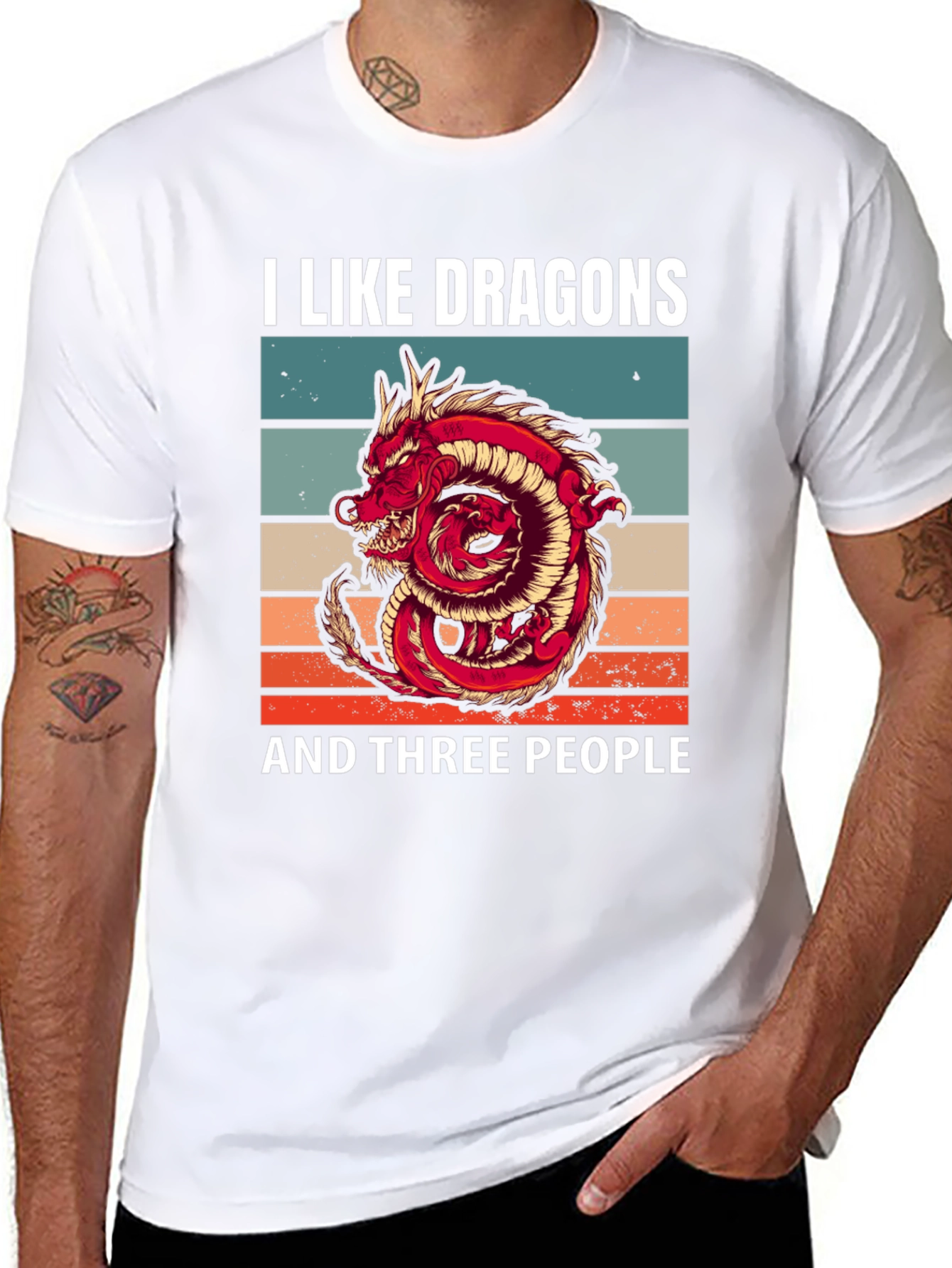 Black I Like Dragons and Three People Graphic T-Shirt view 8