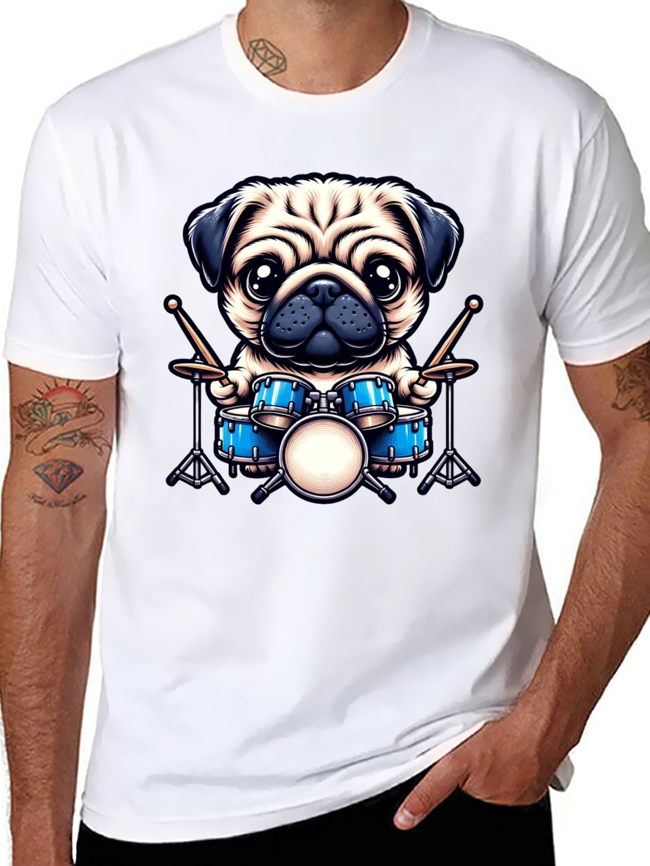 Black Pug Drummer Graphic Tee view 8