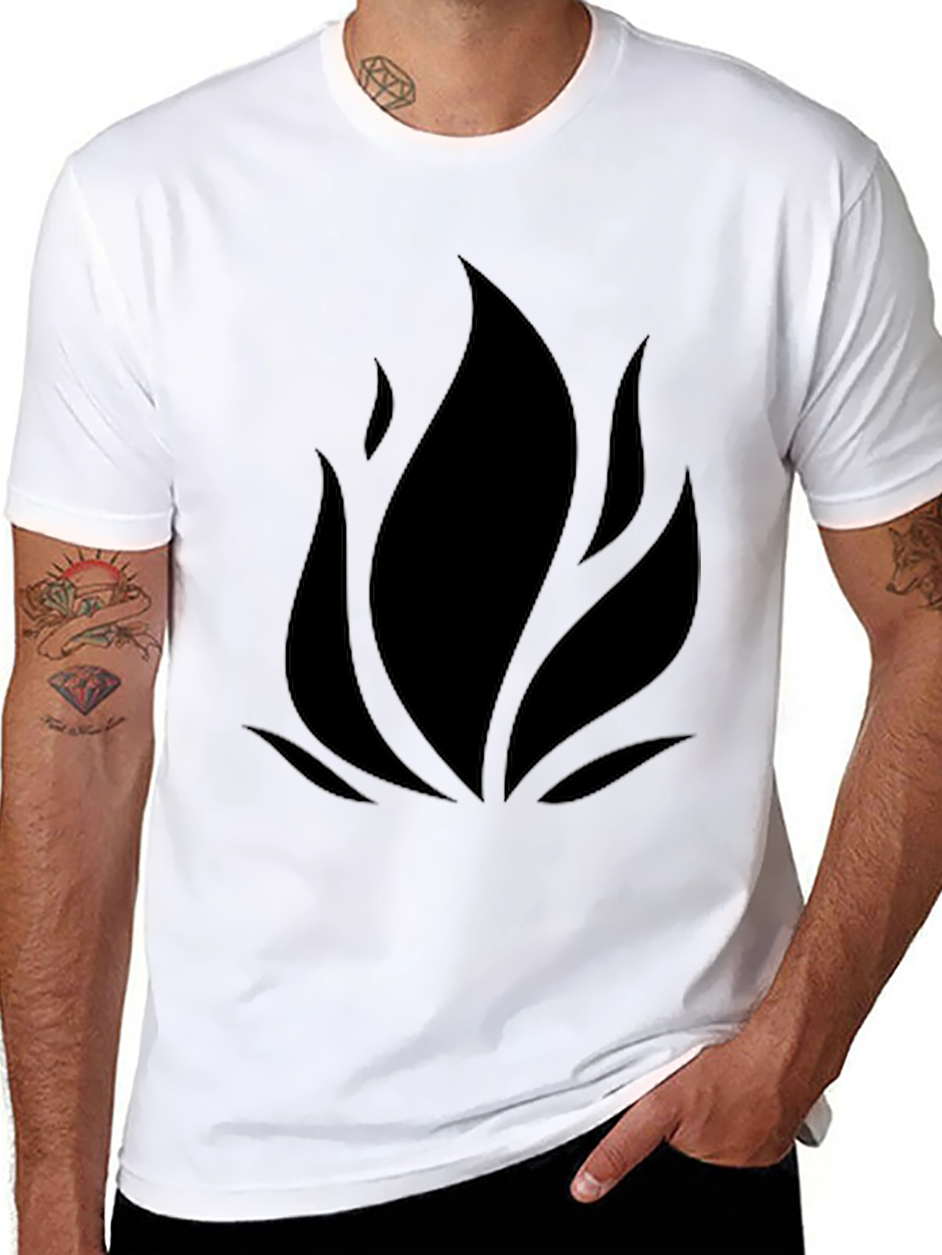Black Minimalist Flame Graphic Black T-Shirt view 8
