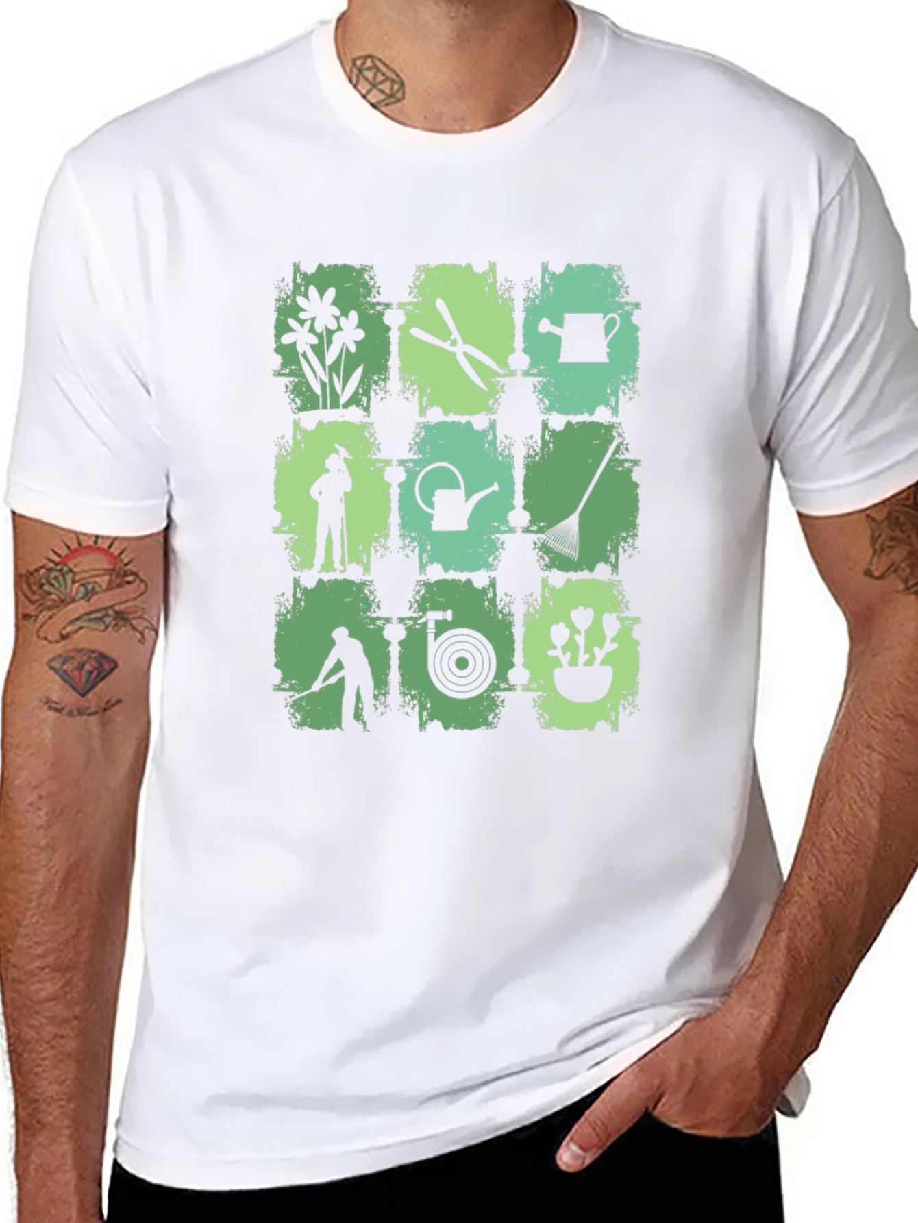 Black Gardening Tools Graphic Print Crew Neck T-Shirt view 8