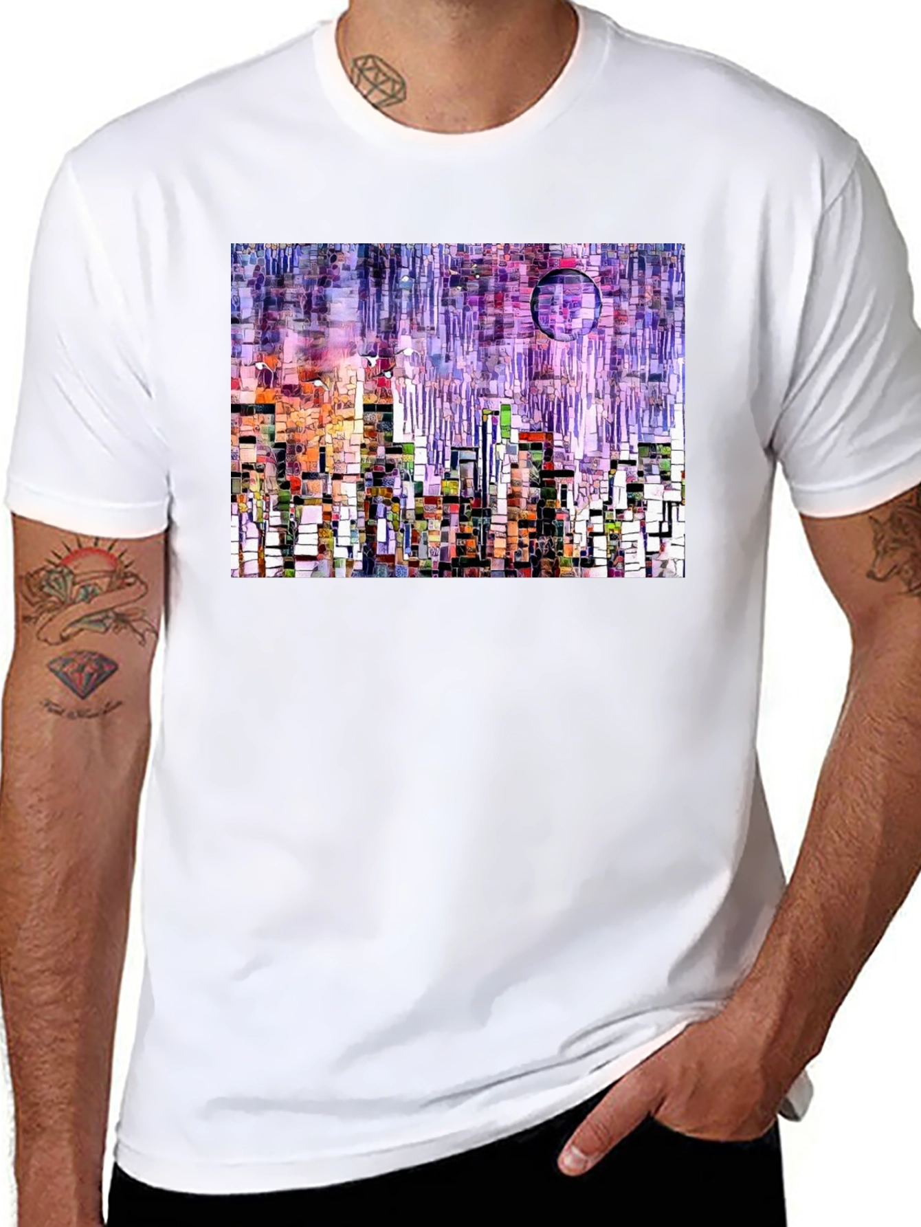 Black Abstract Cityscape Graphic T-Shirt view 8