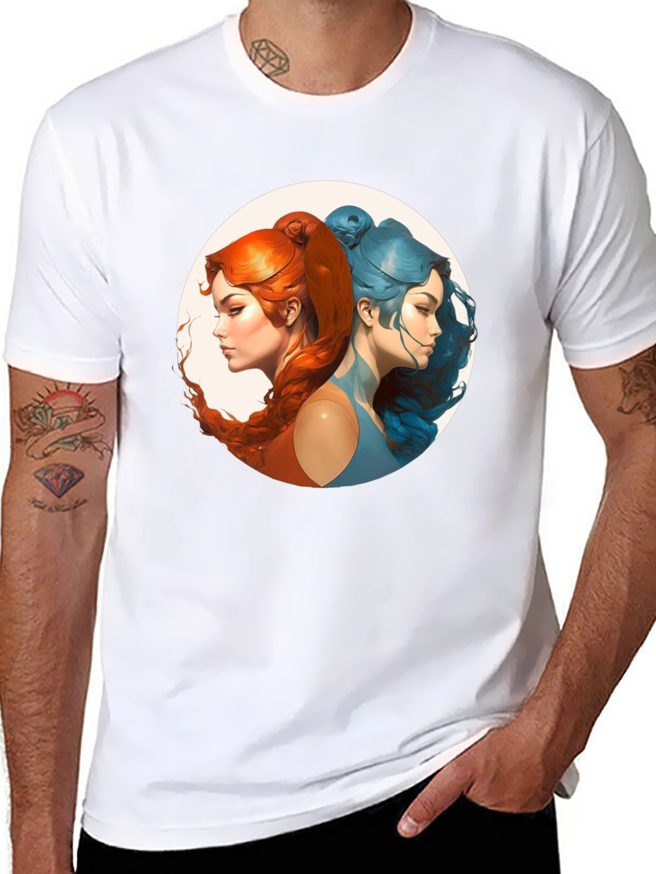 Black Unique Two Faced Woman Graphic Tee - Soft Cotton Blend view 8