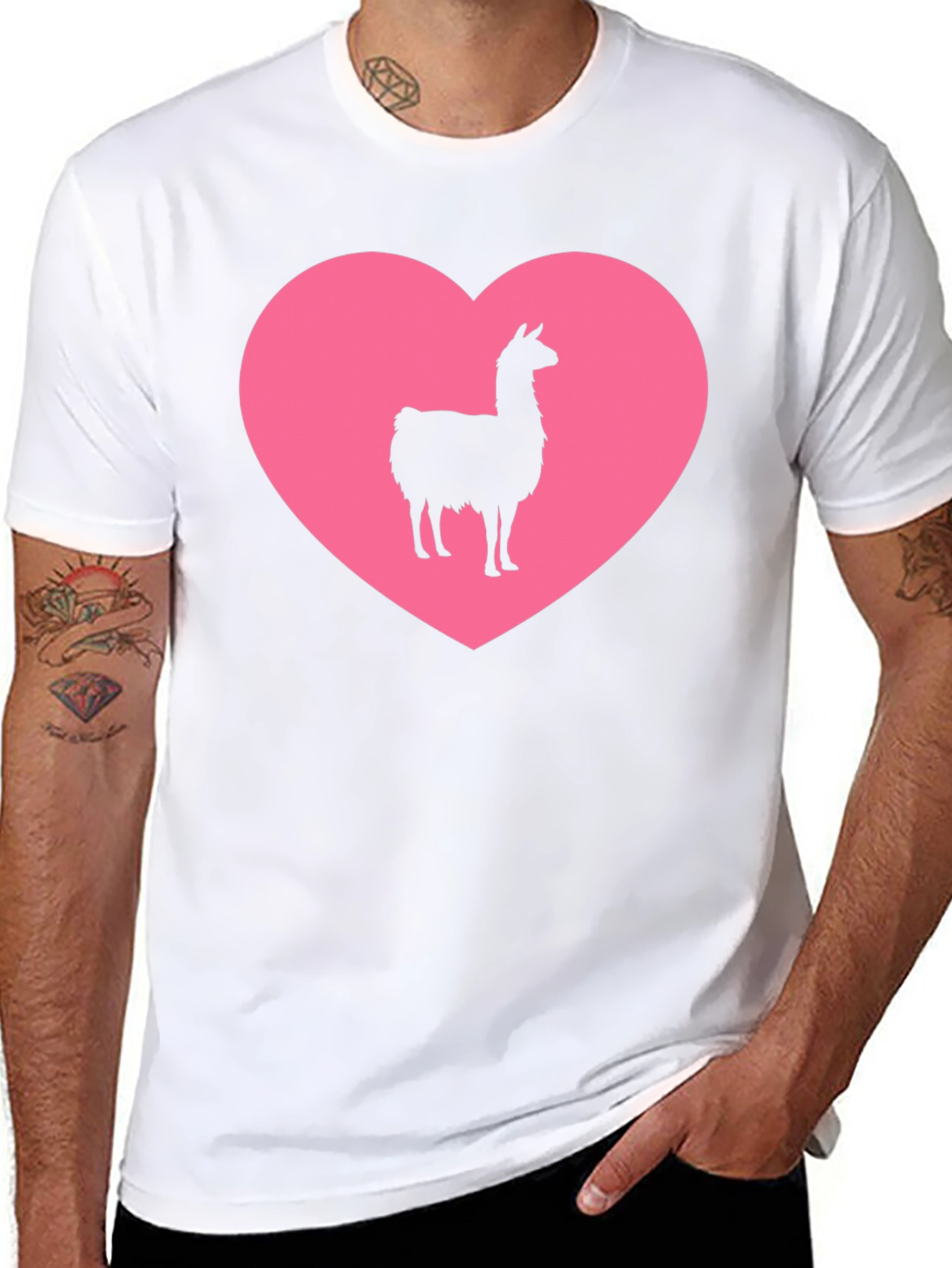 Black Llama Heart Graphic Tee - Black Unisex T-Shirt view 8