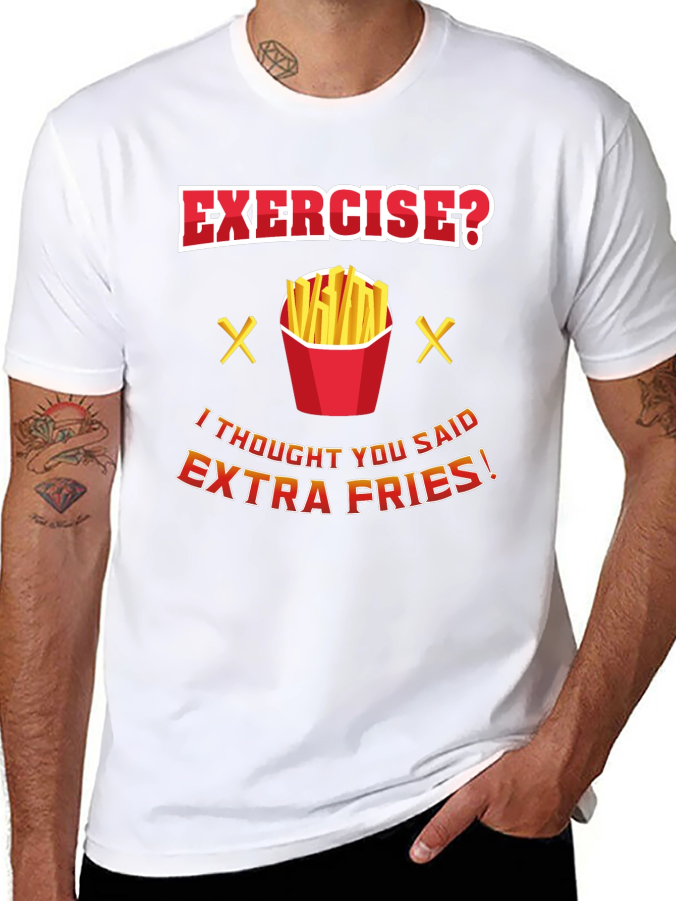 Black Exercise? Extra Fries Funny T-Shirt view 8