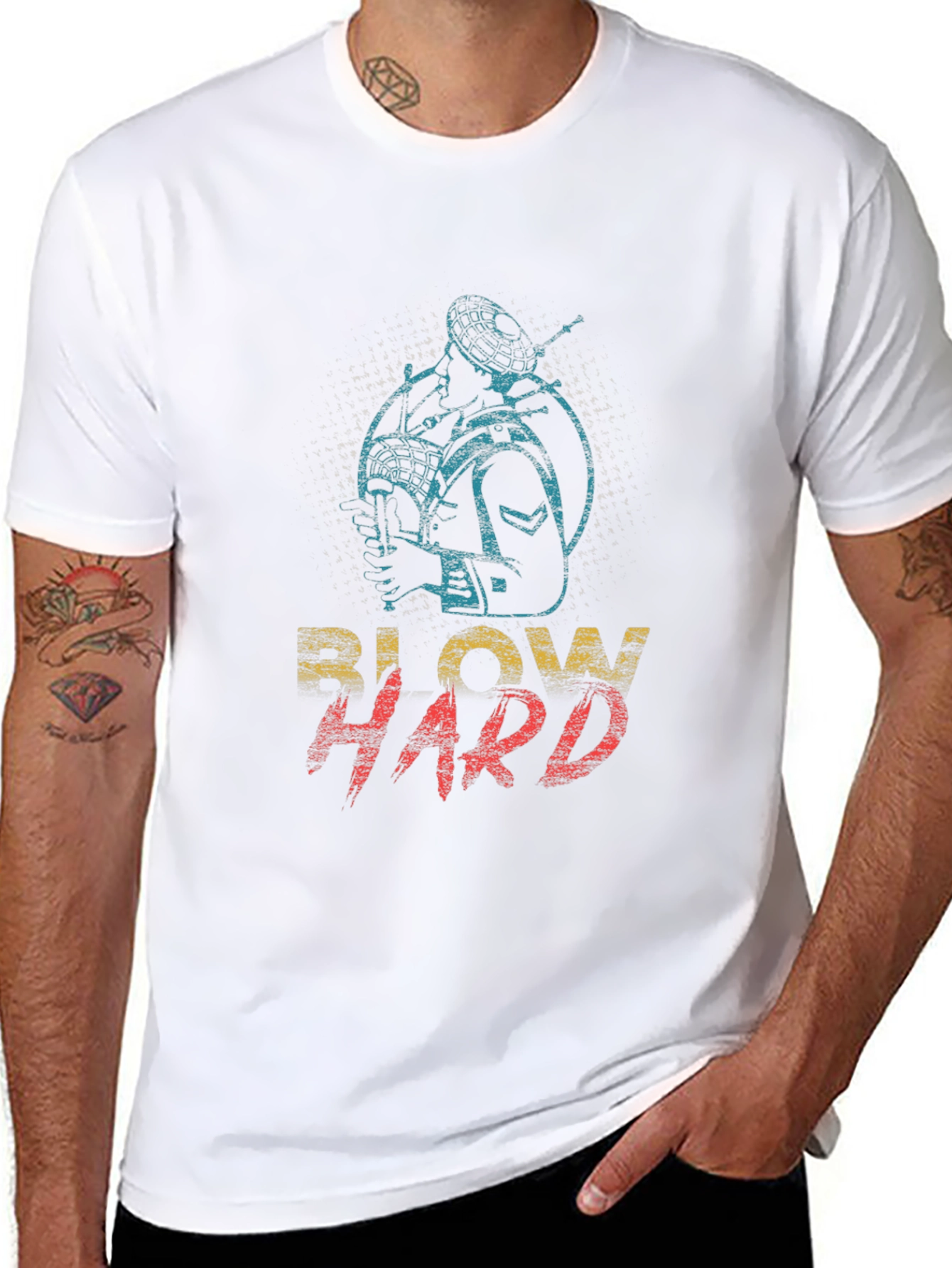 Black Blow Hard Bagpipe Graphic Tee - Novelty Musician T-Shirt view 8