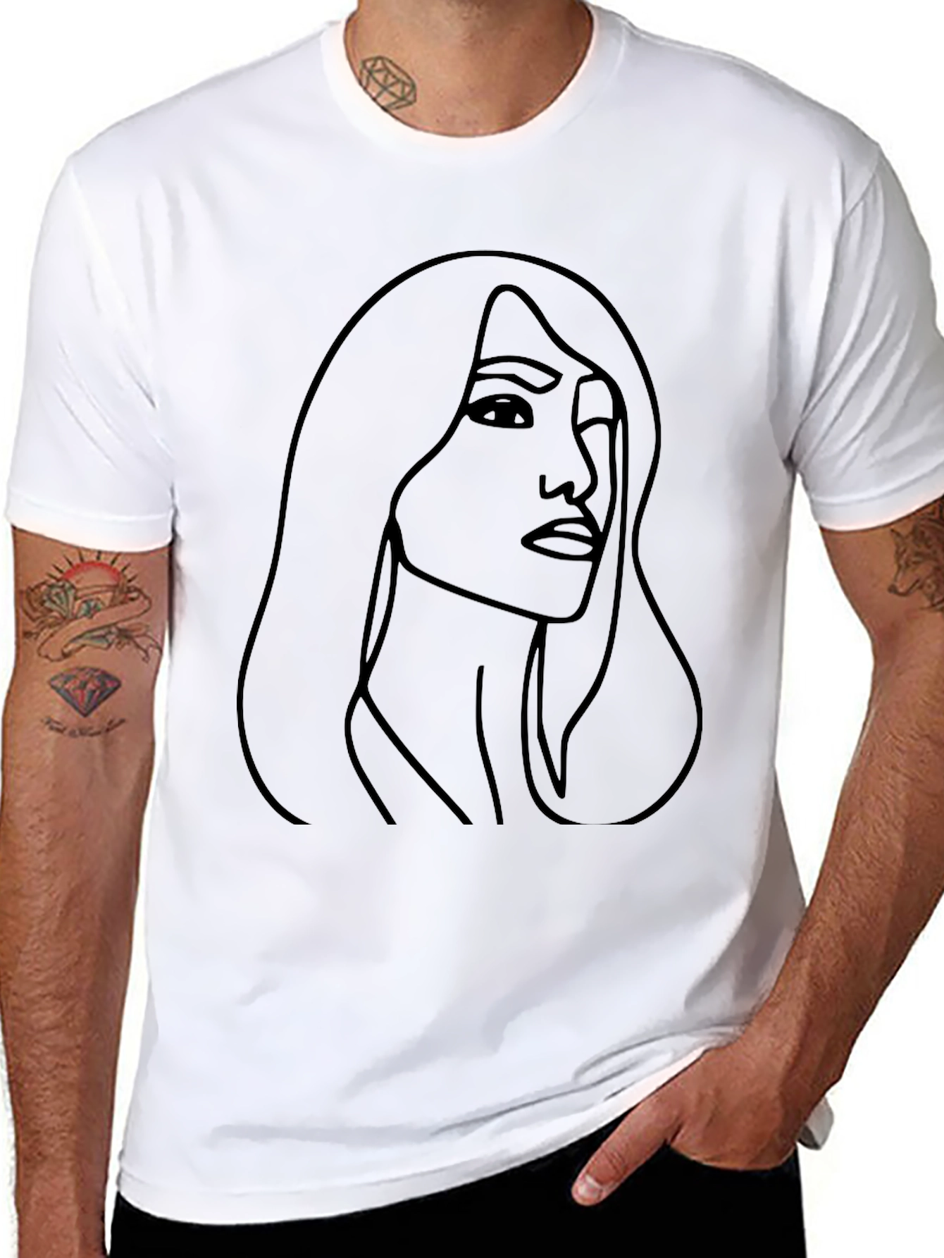 Black Minimalist Woman Line Art T-Shirt view 8
