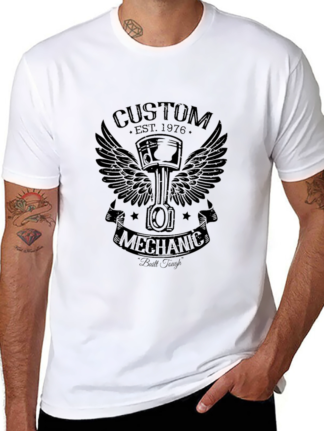 Black Custom Mechanic Est. 1976 T-Shirt  view 8