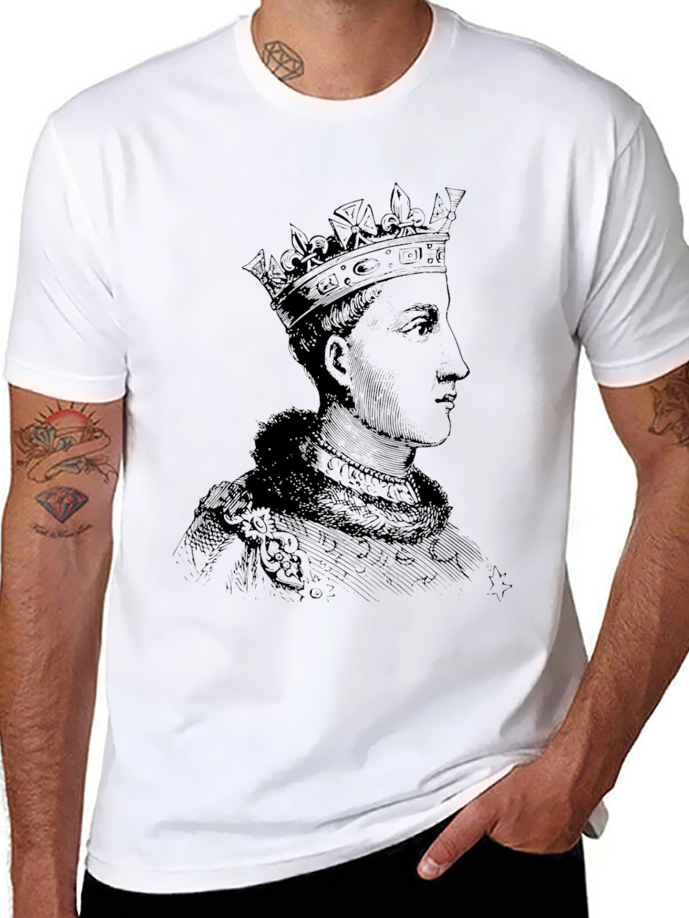 Black Royal Portrait Graphic Tee - Black Cotton T-Shirt view 8
