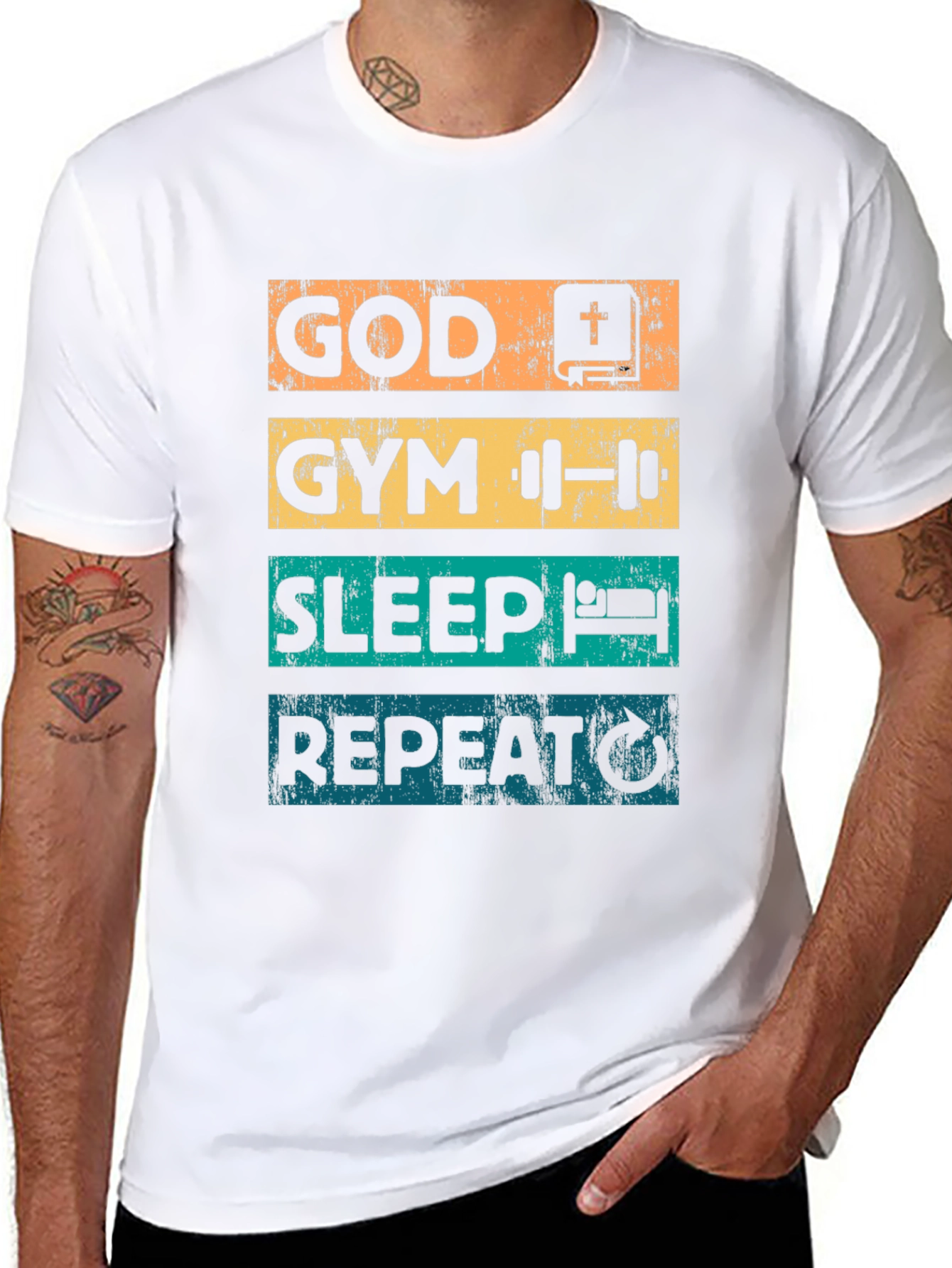 God Gym Sleep Repeat T-Shirt - Fitness Lifestyle Tee - 8