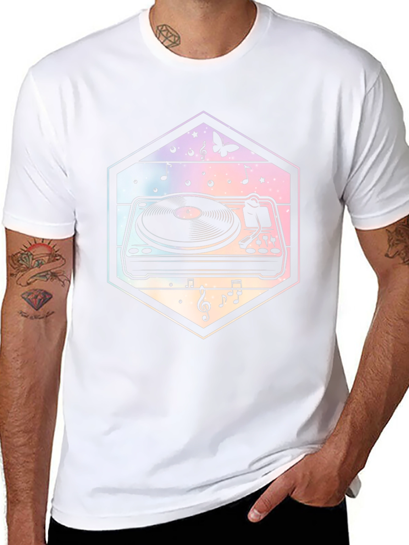 Black Retro Turntable Music T-Shirt - DJ Gift view 8