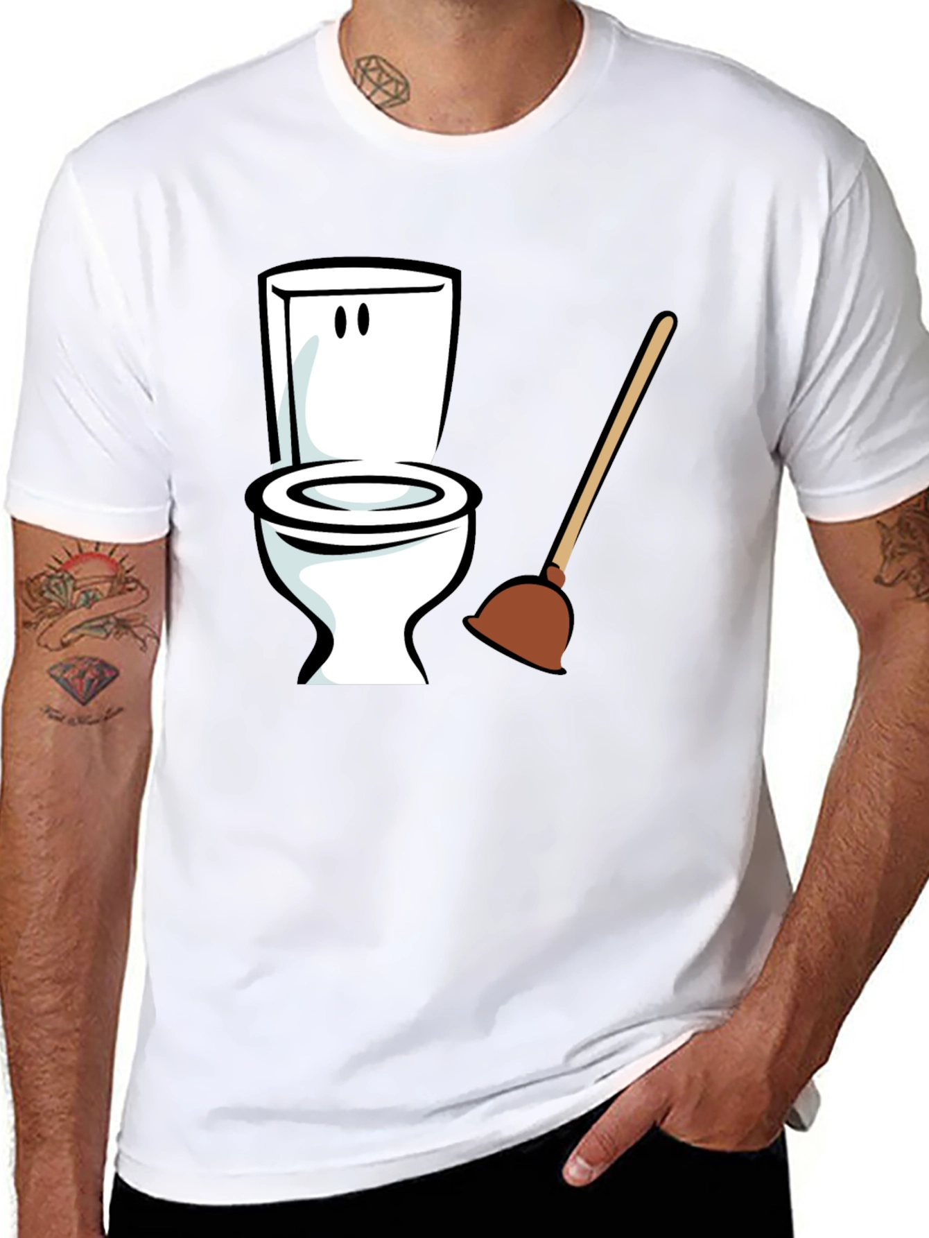 Black Funny Toilet Plunger Graphic Tee - Black Cotton Blend view 8