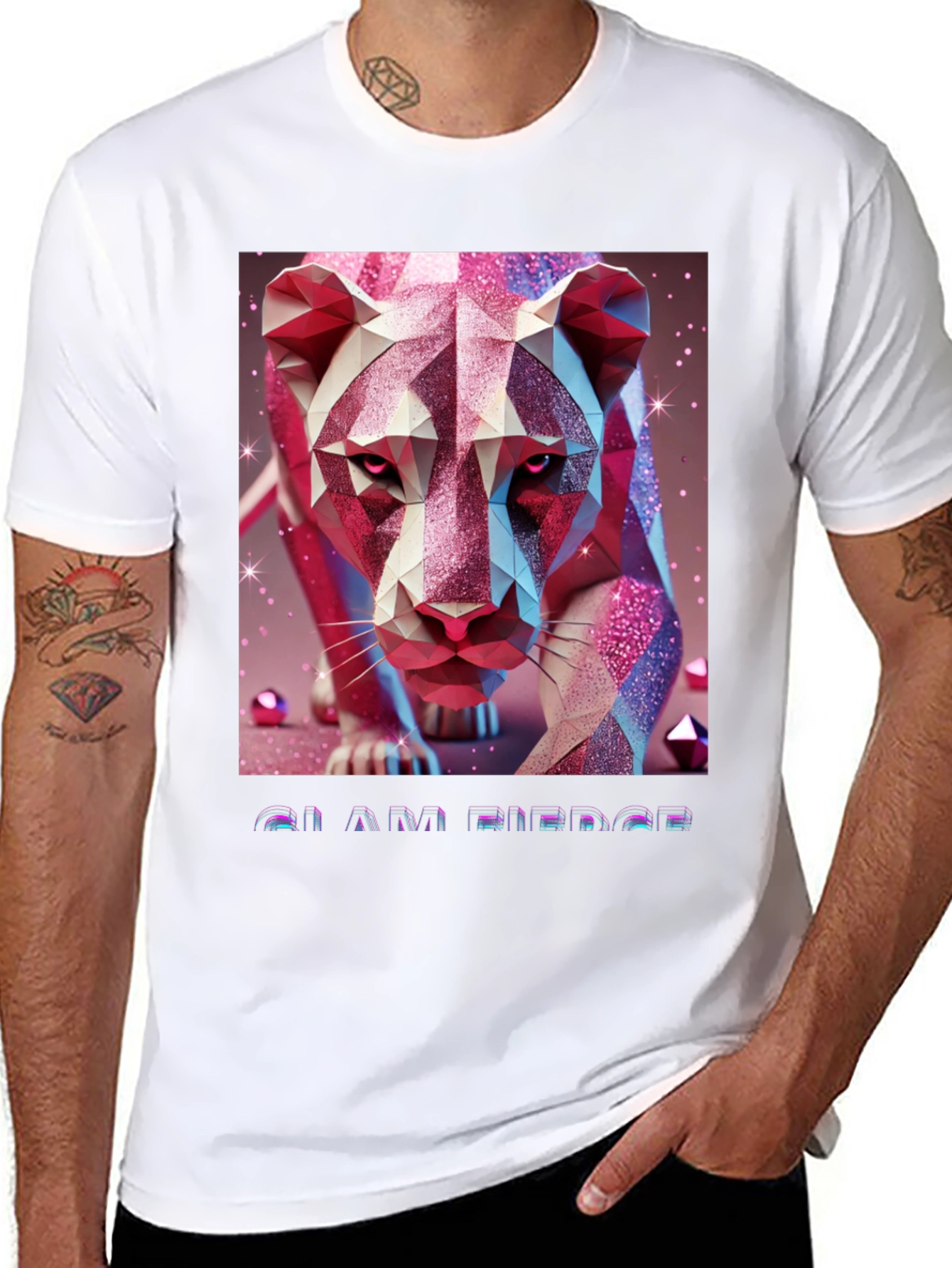 Black Geometric Lion Graphic Tee - Stylish Animal Print Shirt view 8